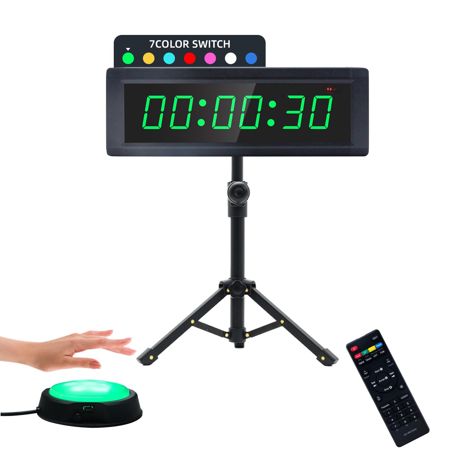 LUCKY TIME Gym Timer, Interval Timer with 7-Colour LED Display, Remote Control & Button & Stand, HIIT TABATA EMOM, Countdown/Up Stopwatch,Wall Mount or Tabletop, Wall Clock for Home Gym Garage