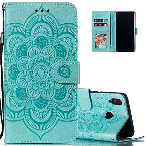 LEECOCO Huawei Honor 8X Case Mandala Embossing Luxury PU Leather Flip Notebook Wallet Bookstyle Magnetic Stand Card Slot Folio Bumper Protection Cover for Huawei Honor 8X Mandala Green LD
