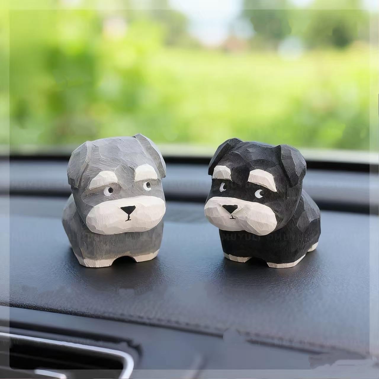 Hand-Carved Wooden Black & Silver Schnauzer Figurine – Mini Cute Dog Statue with Round Wooden Base for Desk & Home Decor, Car Dashboard Decoration, Unique Handmade Gift for Dog Lovers - Image 5