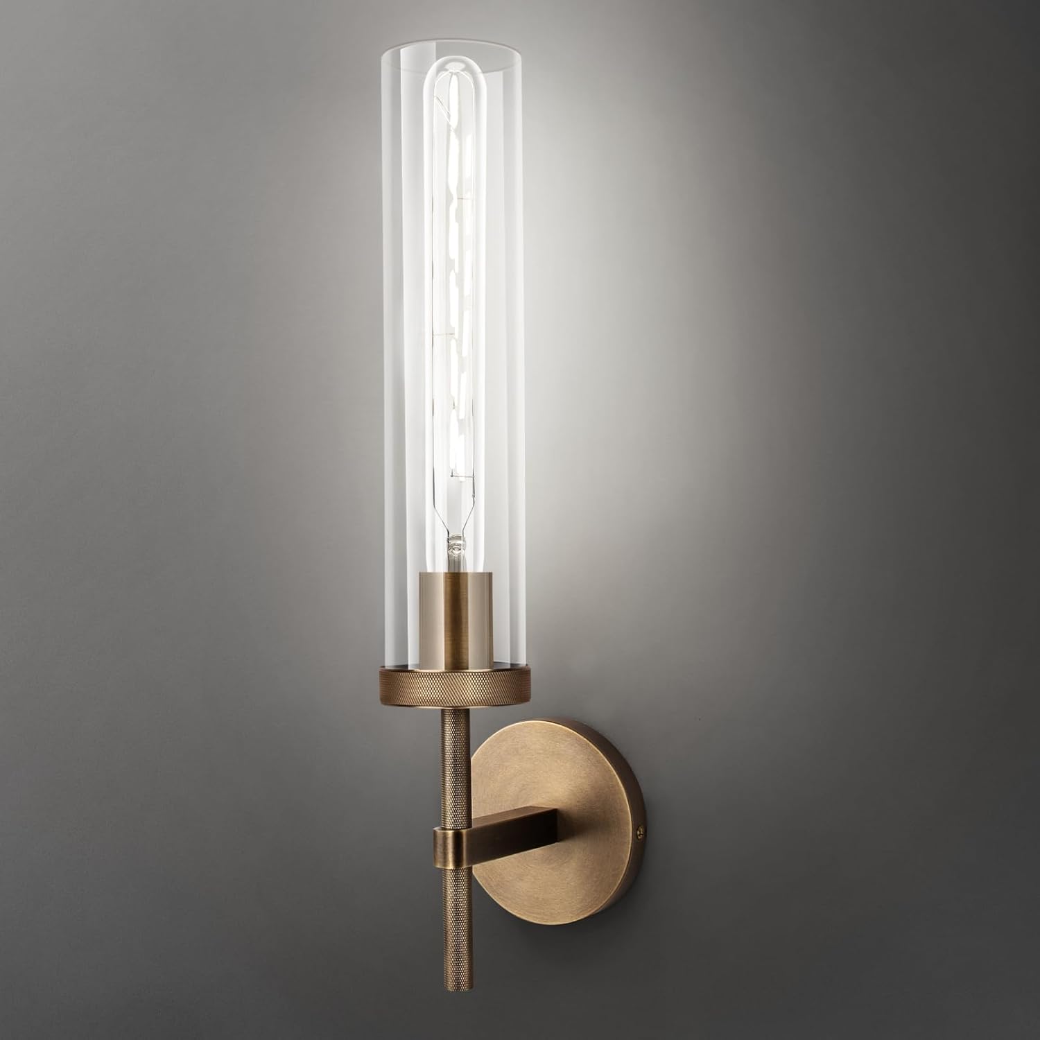 Bronze Wall Sconces with White Light, 19.48'' Brushed Brass Knurled Bathroom Sconces Wall Lighting Vanity Light with Clear Glass, Indoor Wall Mount Light for Living Room Mirror Bedroom Stairs