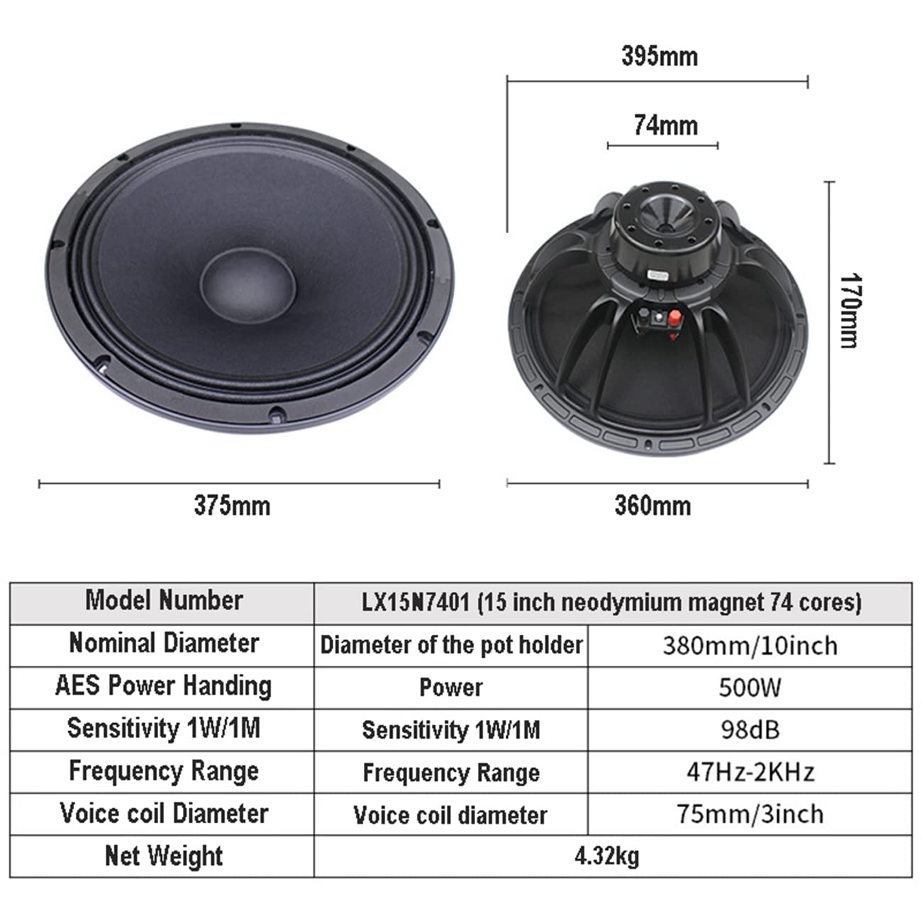Amazon.co.jp: 15インチミッドベーススピーカー、75コア220磁気