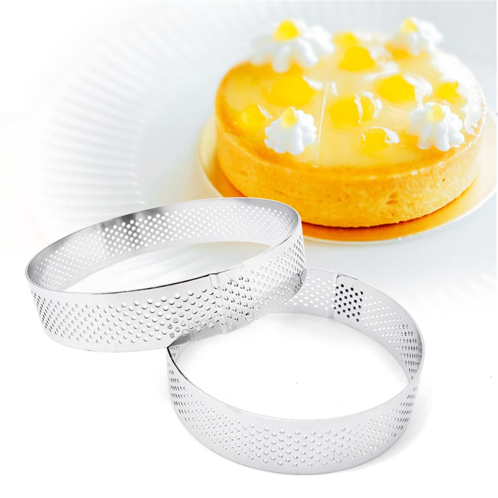 Moule à Tarte en Acier Inoxydable, Moule gâteau, Biscuits, pâtisserie, perforé Cercle à Tarte(6PCS 10CM)