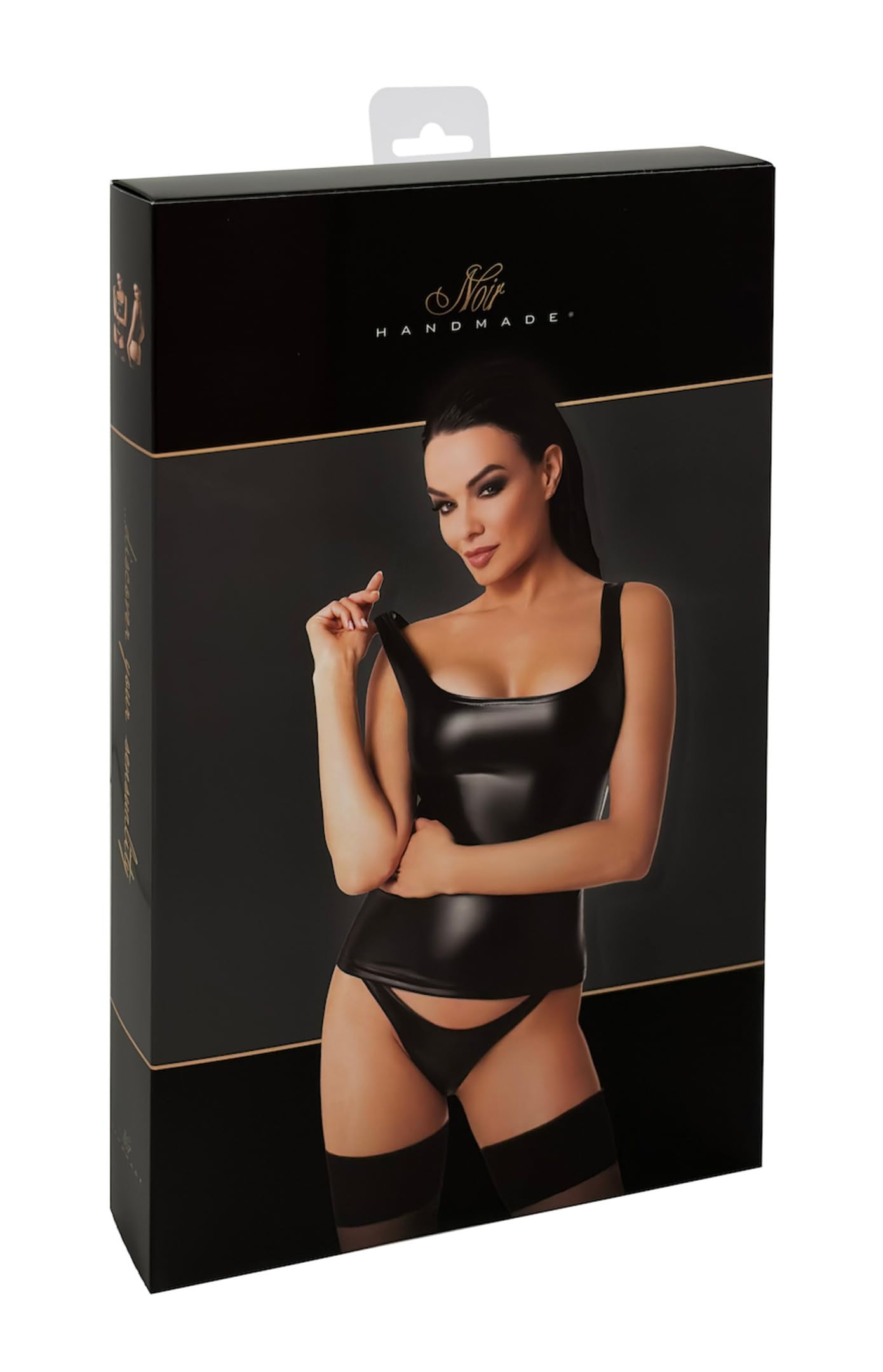 Noir Handmade F346 Wetlook Shirt, figurbetontes Trägershirt aus elastischem Material mit Breiten Trägern, Streetwear Clubwear Schulterfrei M