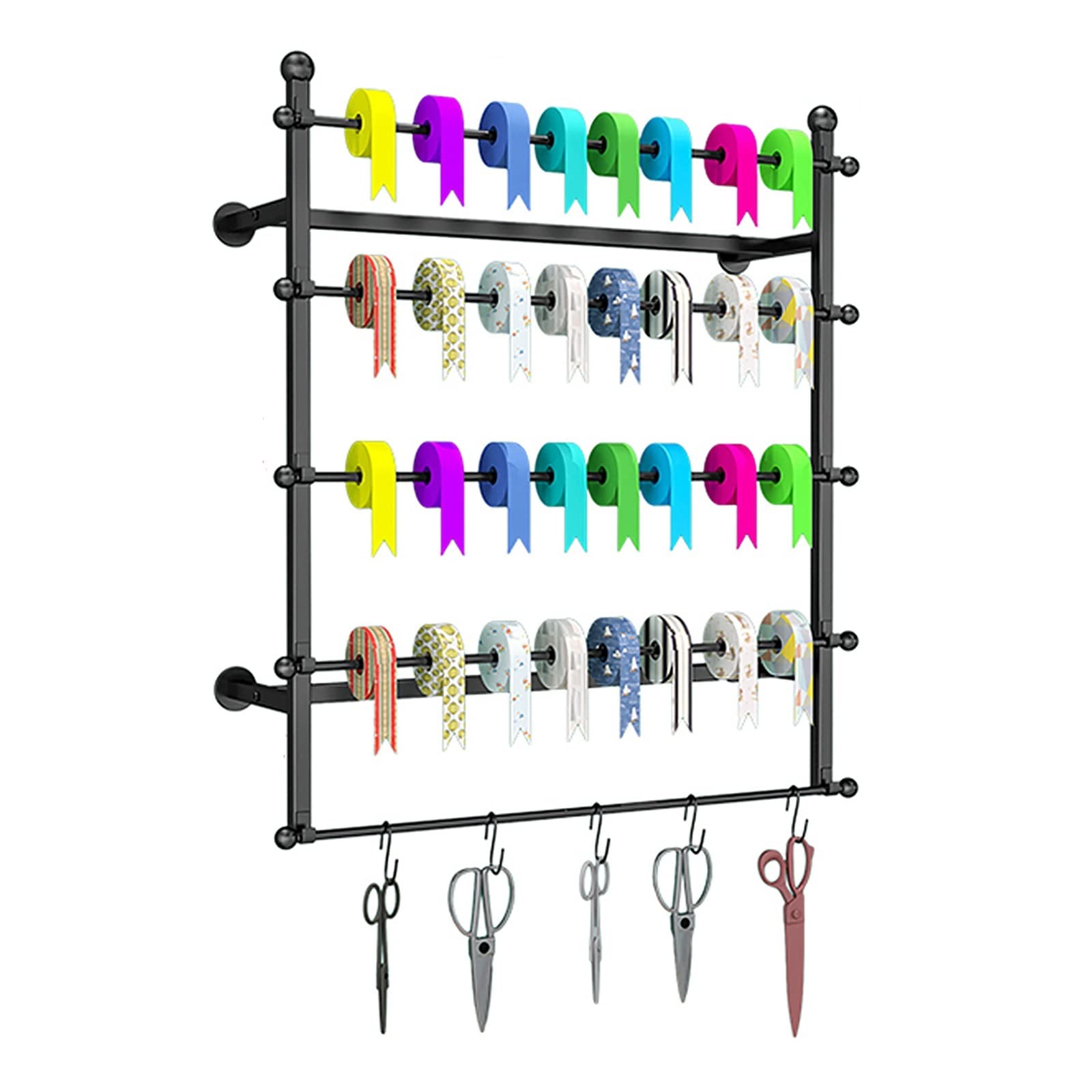 UWYTGF 80Cm/31.4In Tall Ribbon Storage Rack for Flower/Gift Store,Multi-Layer Metal Silk Scarf Holder with Removable Cross Bar,Wall Mounted,Black,Length,70Cm/27.5In