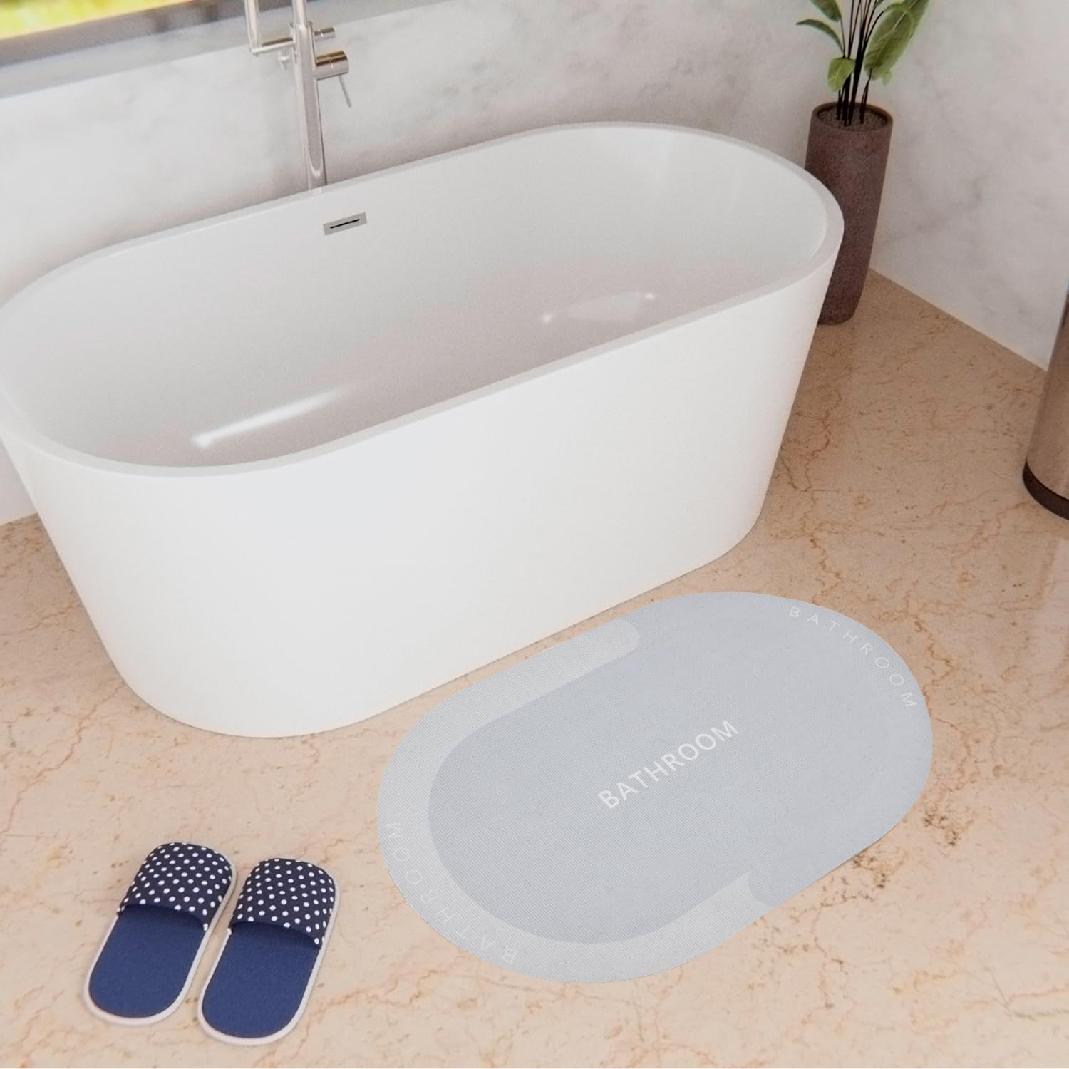 Kuber Industries Oval Bathroom Mat | Soft Anti Skid Bath Mat | Non Woven Floor Mat for Home | Non-Slip Mat for Shower-Bathtub | HY085 | Light Blue-image-7