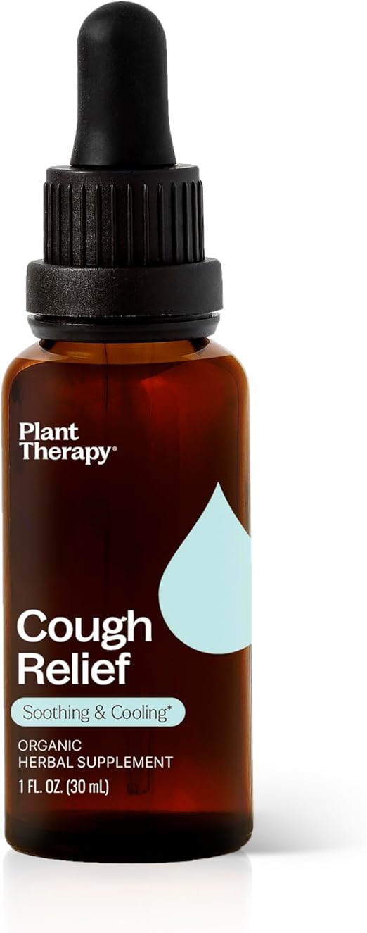 Plant Therapy Organic Cough Relief Tincture 30 mL (1 oz) Naturally Soothes & Cools Irritated Throats, Supports Easier Breathing & Cough Relief, Organic Glycerin-Based Tincture Blend