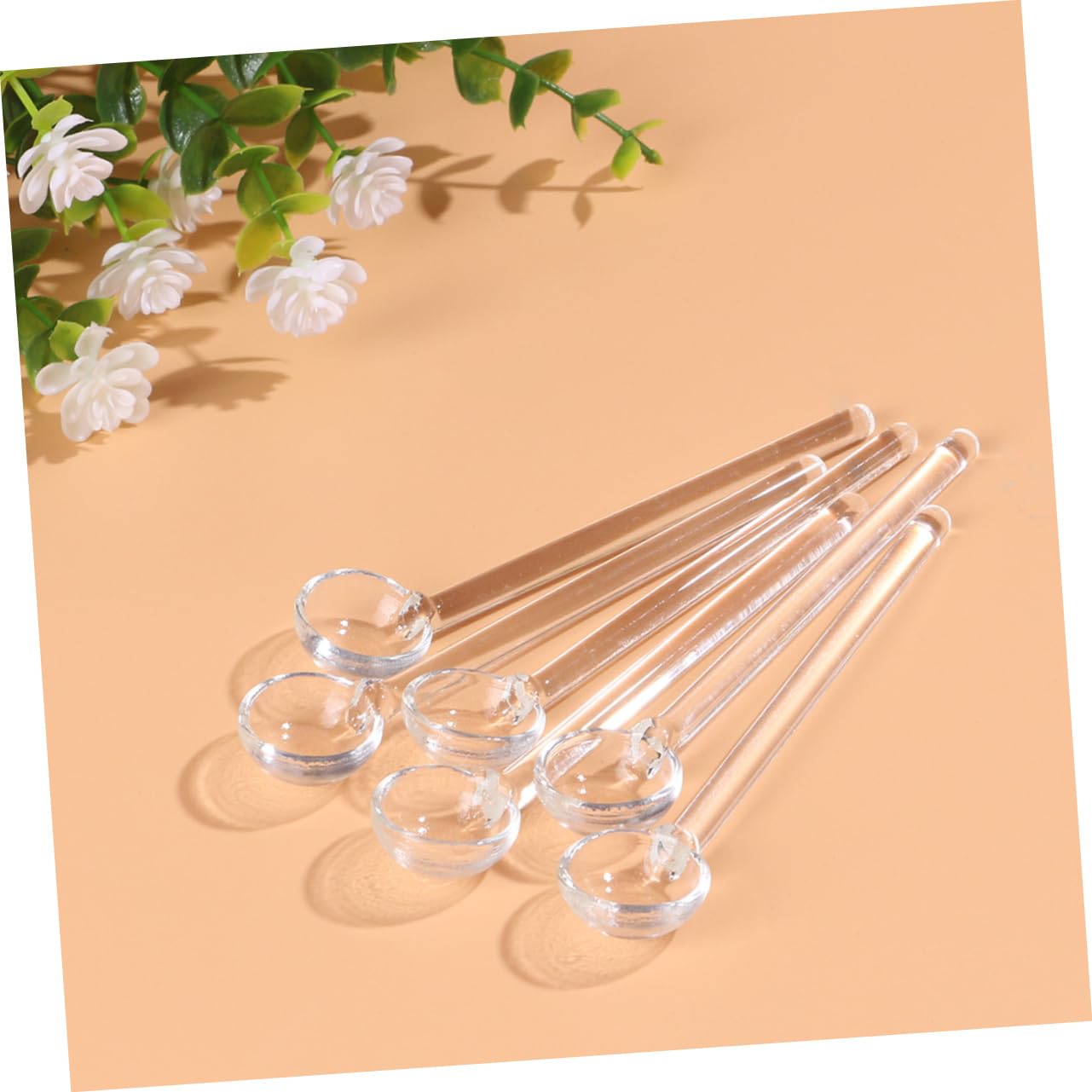 IMIKEYA Cucharas De Café y Azúcar Mango Largo Transparente De Vidrio 14 Cm Para Mezclar Bebidas y Postres, Pack 4 Unidades