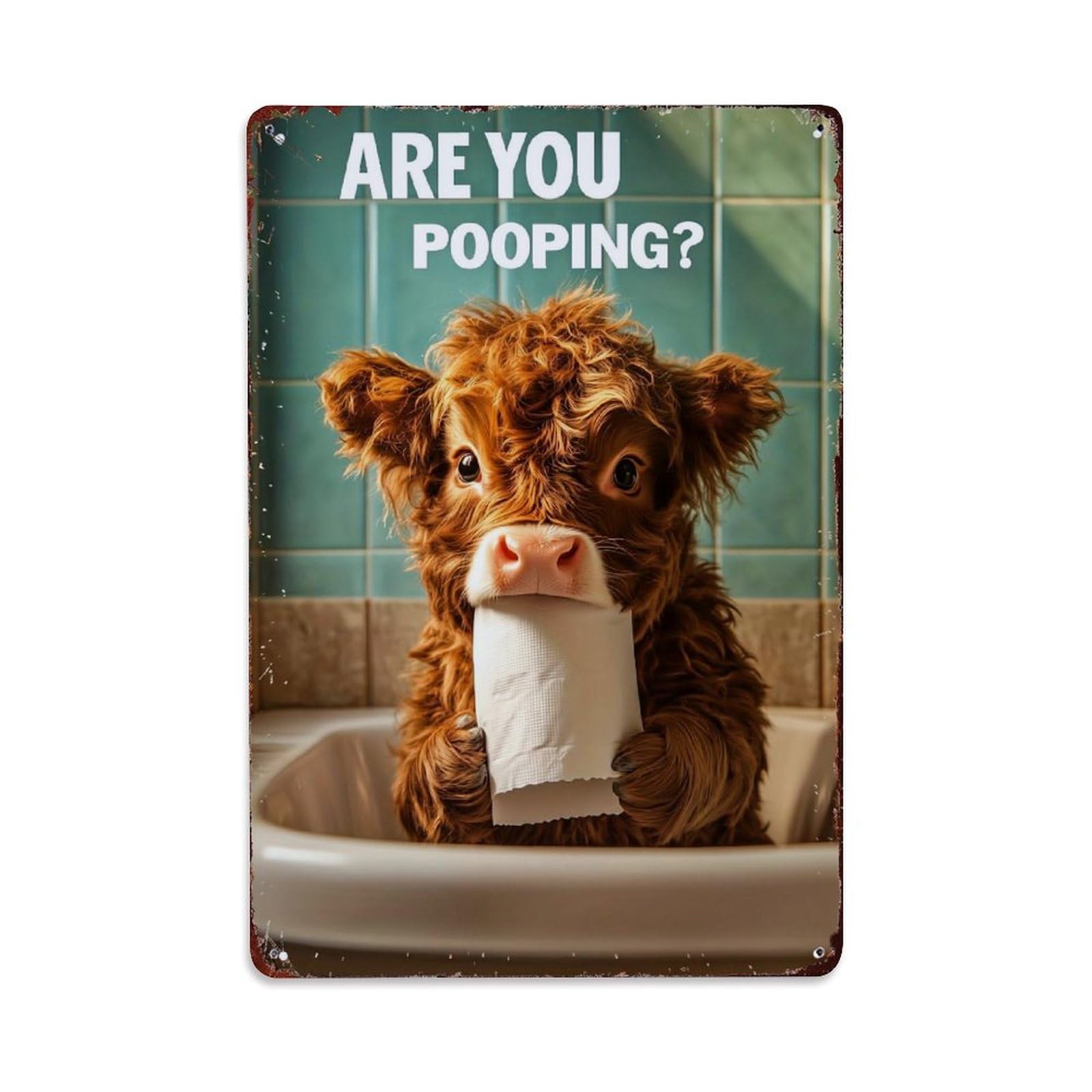 Jdfenggu Vintage Cow Holding Toilet Paper Retro Metal Tin Sign, Decor Art Poster For Bar, Home, Man Cave, Kitchen, Laundry Room Gift 8X12inch