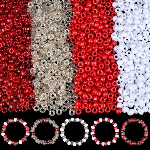 ZHIYUXI 1000PCS Red and White Pony Beads Bulk for Bracelets Making