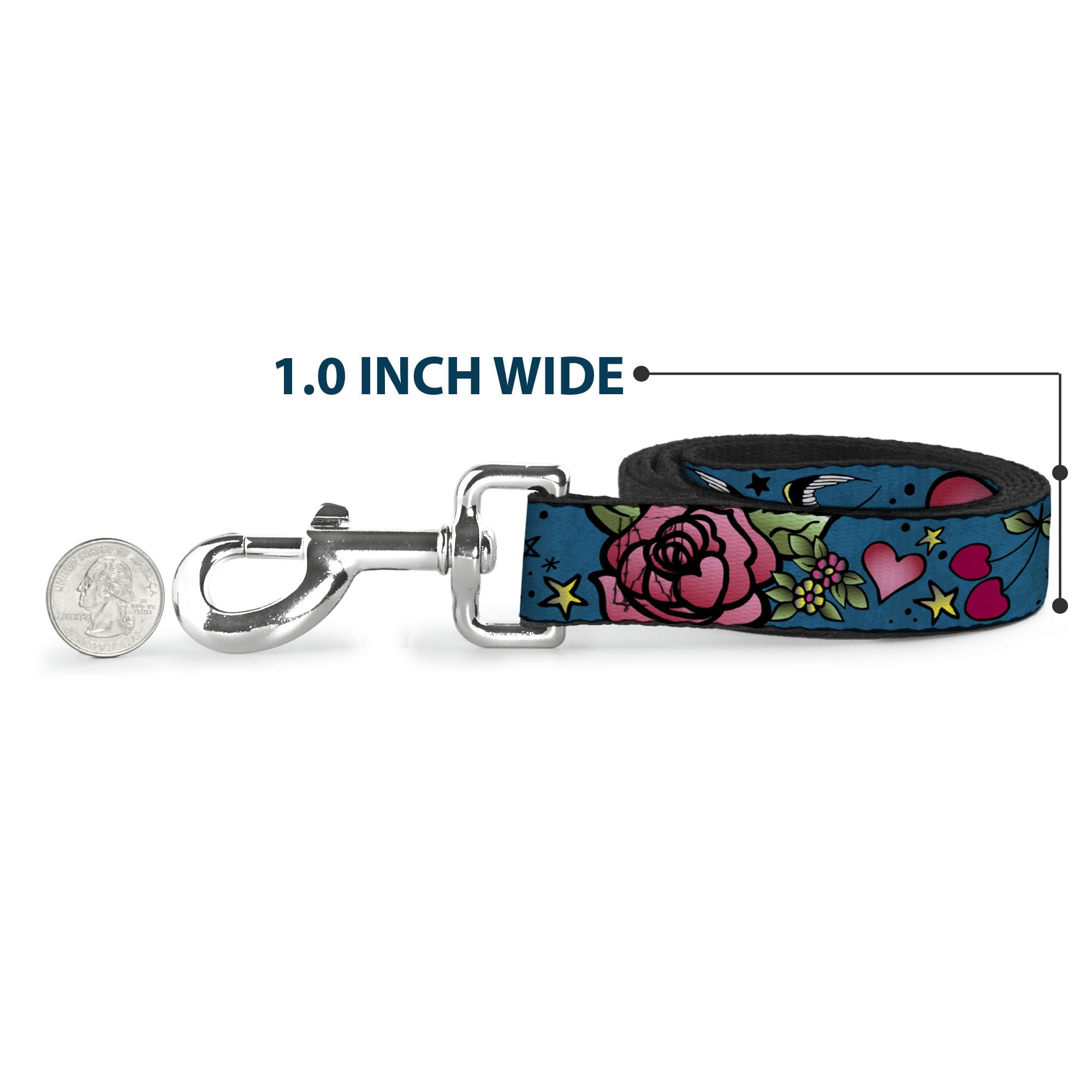 Buckle-Down Correa de Perro mamá papá Primer Plano gorriones Azules Disponible en Diferentes Longitudes y Anchos para Perros y Gatos pequeños, medianos y Grandes