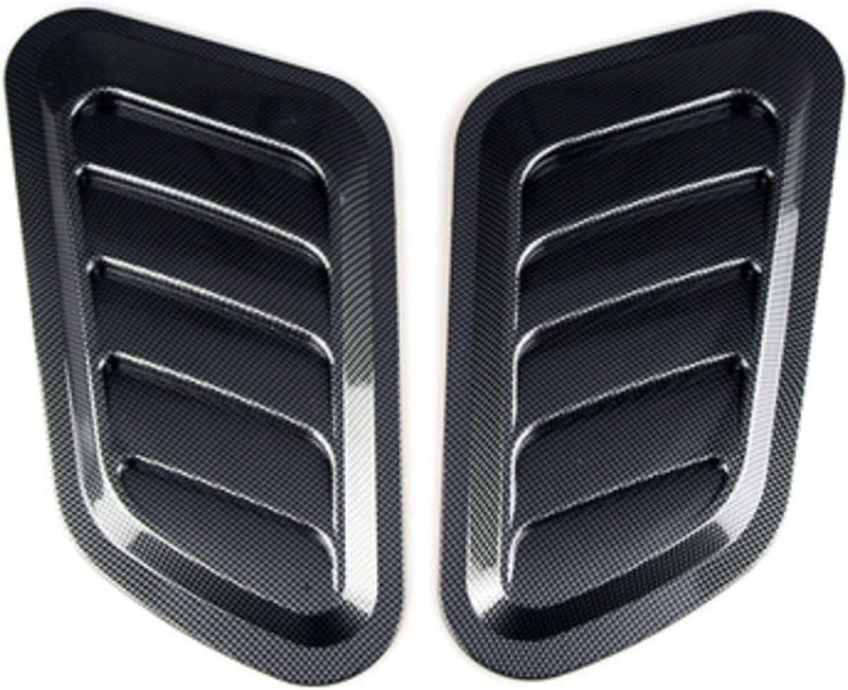 Auto parts Car fake air outlet Hood decoration air outlet modification Carbon fiber pattern pattern air inlet air inlet Hood fake air outlet sticker Car hood vent(Black)