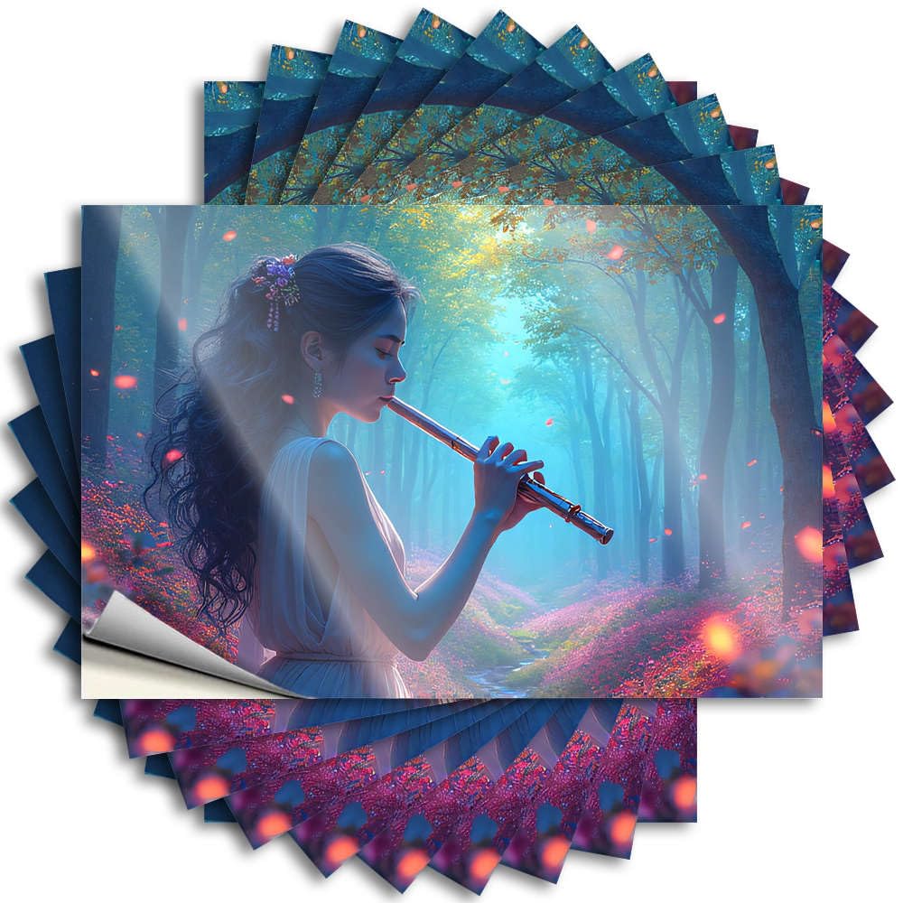 Fzfn Men's Colour A Woman Plays A Flute In A Mystical Forest Teens Stuff Thankful Diy | Mini Sticker Cover Removable Vinyl Sticker Decal(6X9cm)