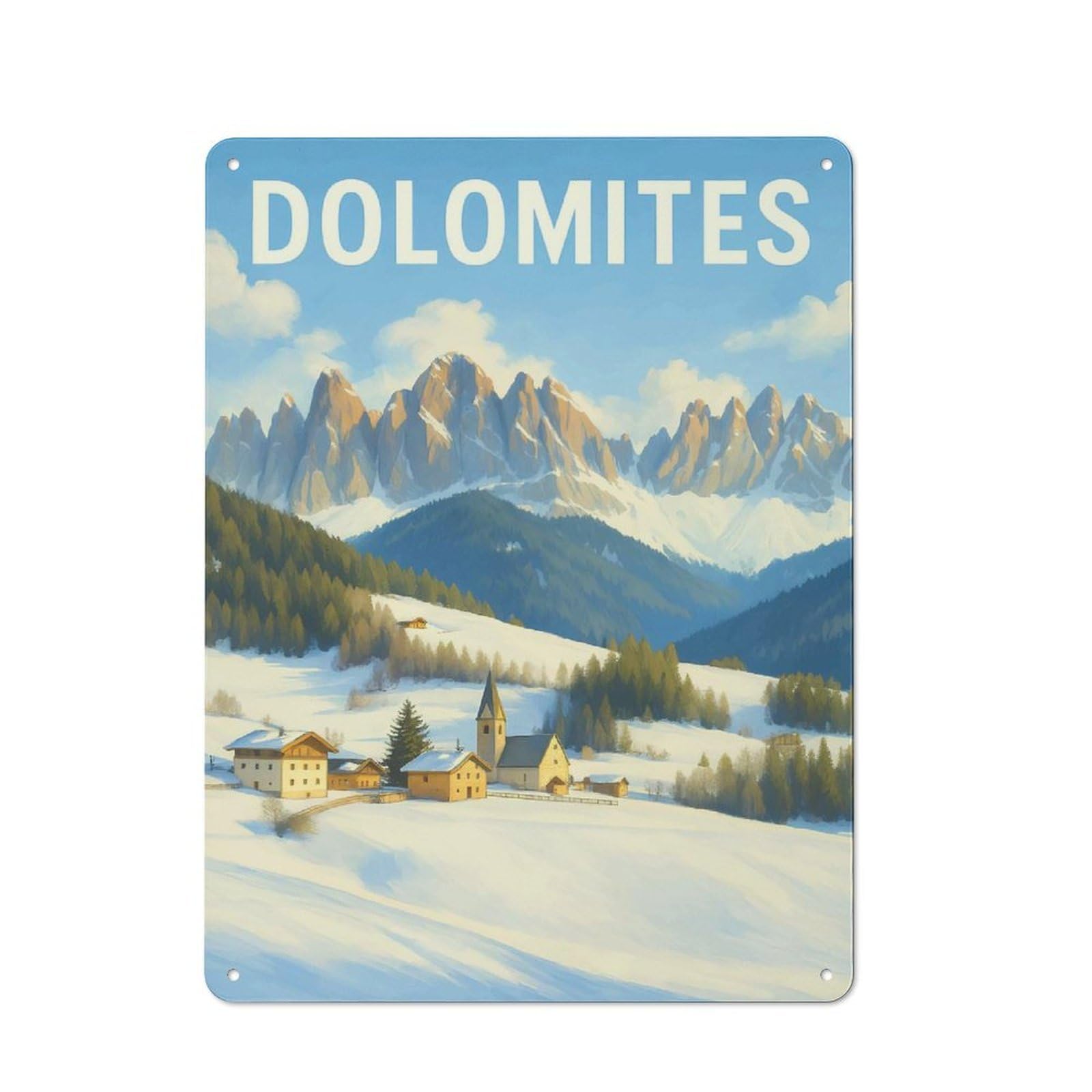 Junmoney Style-24 Tin Wall Plaque 40X30cm With Dolomites Winter Landscape For Workshop Wall, With Clear Retro Wall Decor Character