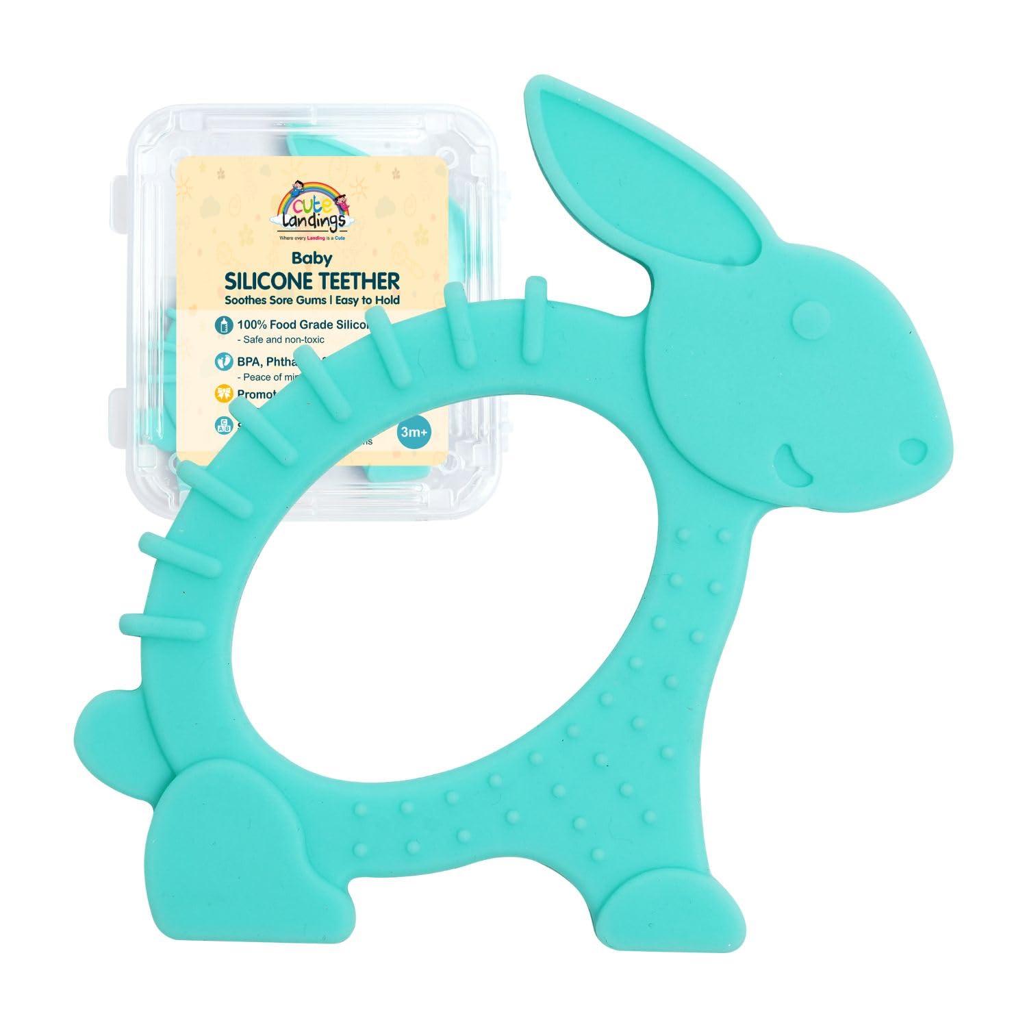 Cute Landings Silicone Teething Toy for Newborn Baby Girls & Boys | BPA-Free, Food-Grade | Gum Relief, Chewing Aid |Teether| Easy-to-Grip Essentials (3+ Months)