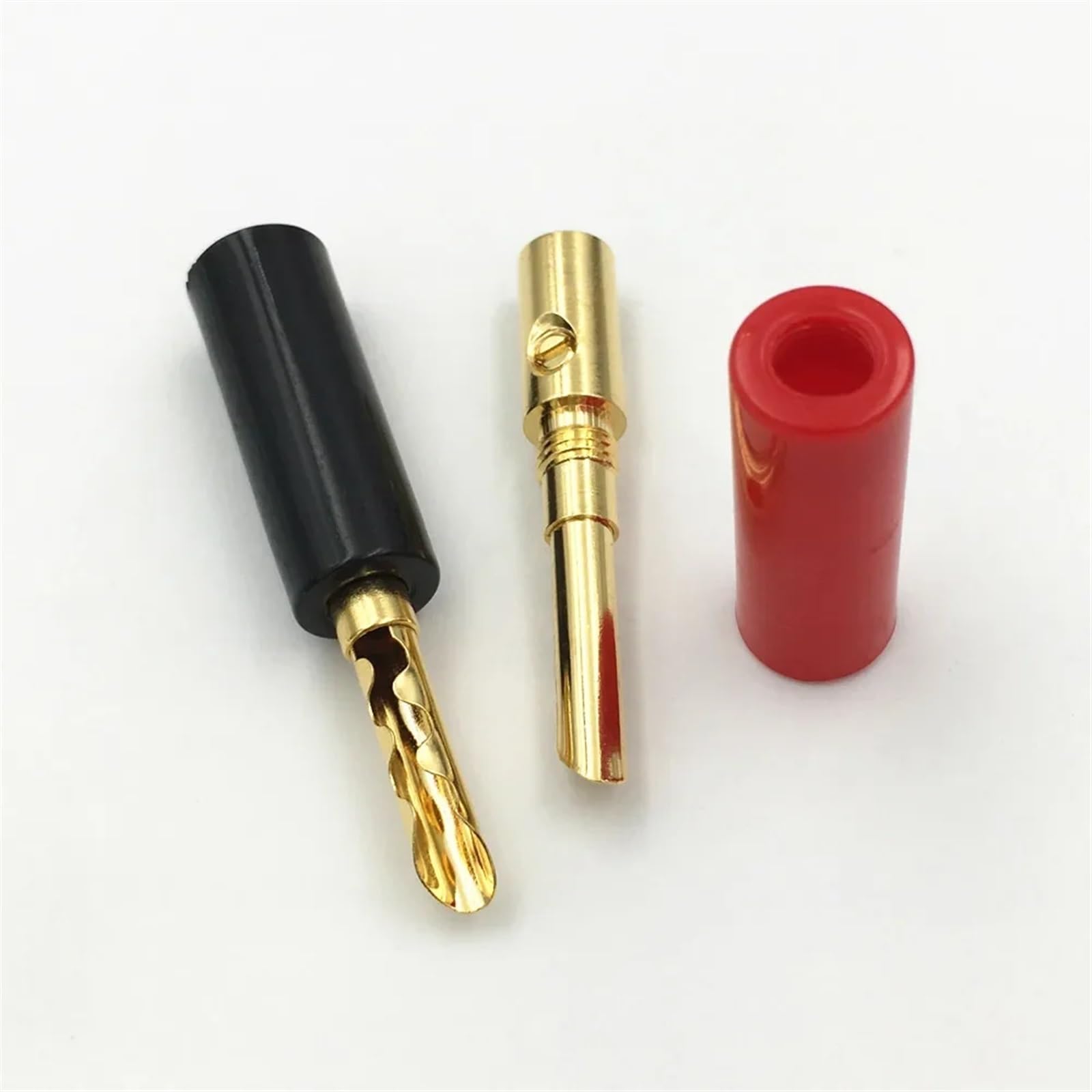 Lot de 20 fiches Bananes mâles plaquées Or de 4 mm for Haut-Parleur, connecteur de Tube de Fil Audio Silencieux, câble à vis et Fil(Red)