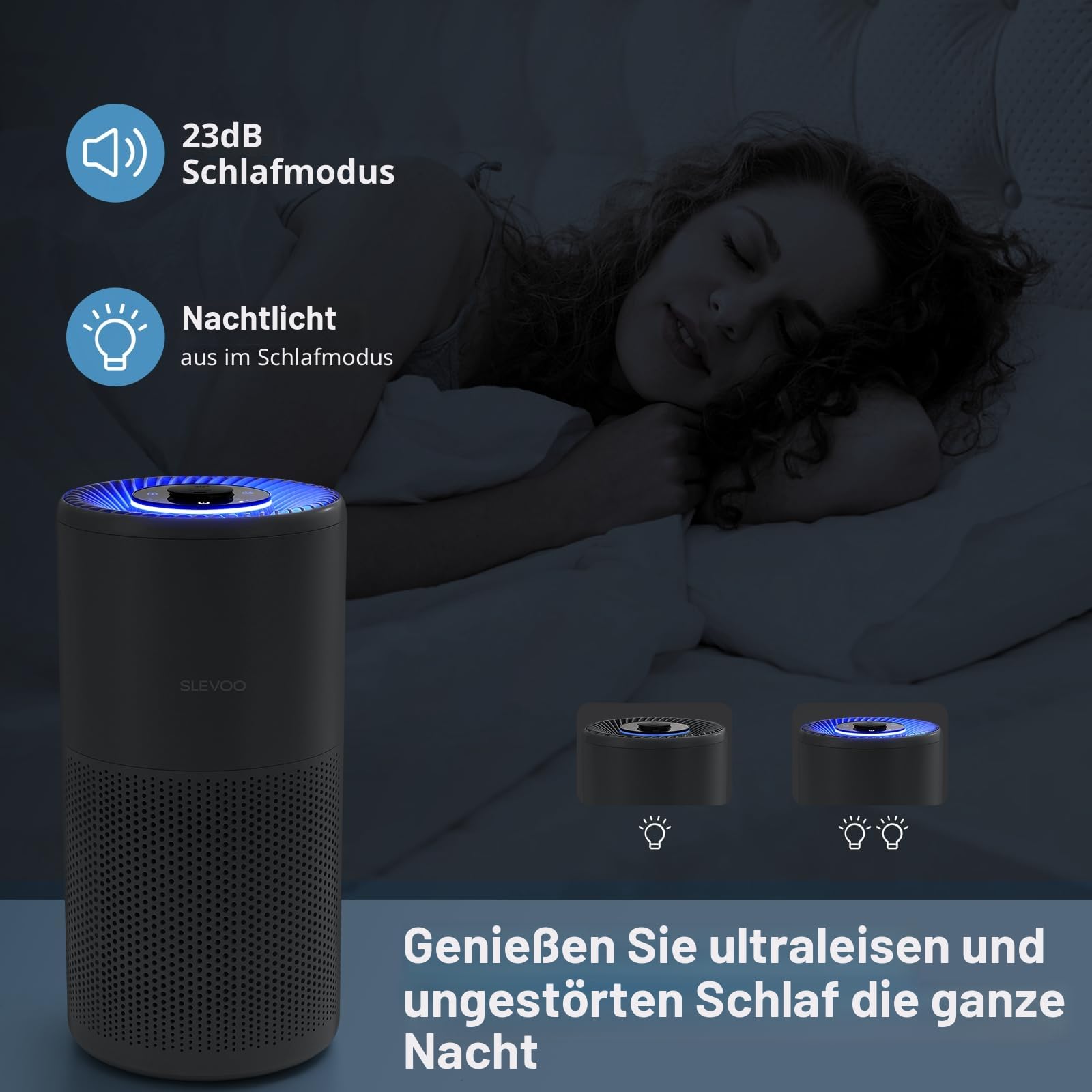 Slevoo Luftreiniger Schlafzimmer mit H13 HEPA Filter, 240m³/h CADR, Leise | Air Purifier für Räume bis 102 m² gegen Allergie, Pollen, Staub, Rauch & Tierhaare, mit Timer & Aromatherapie, Grau