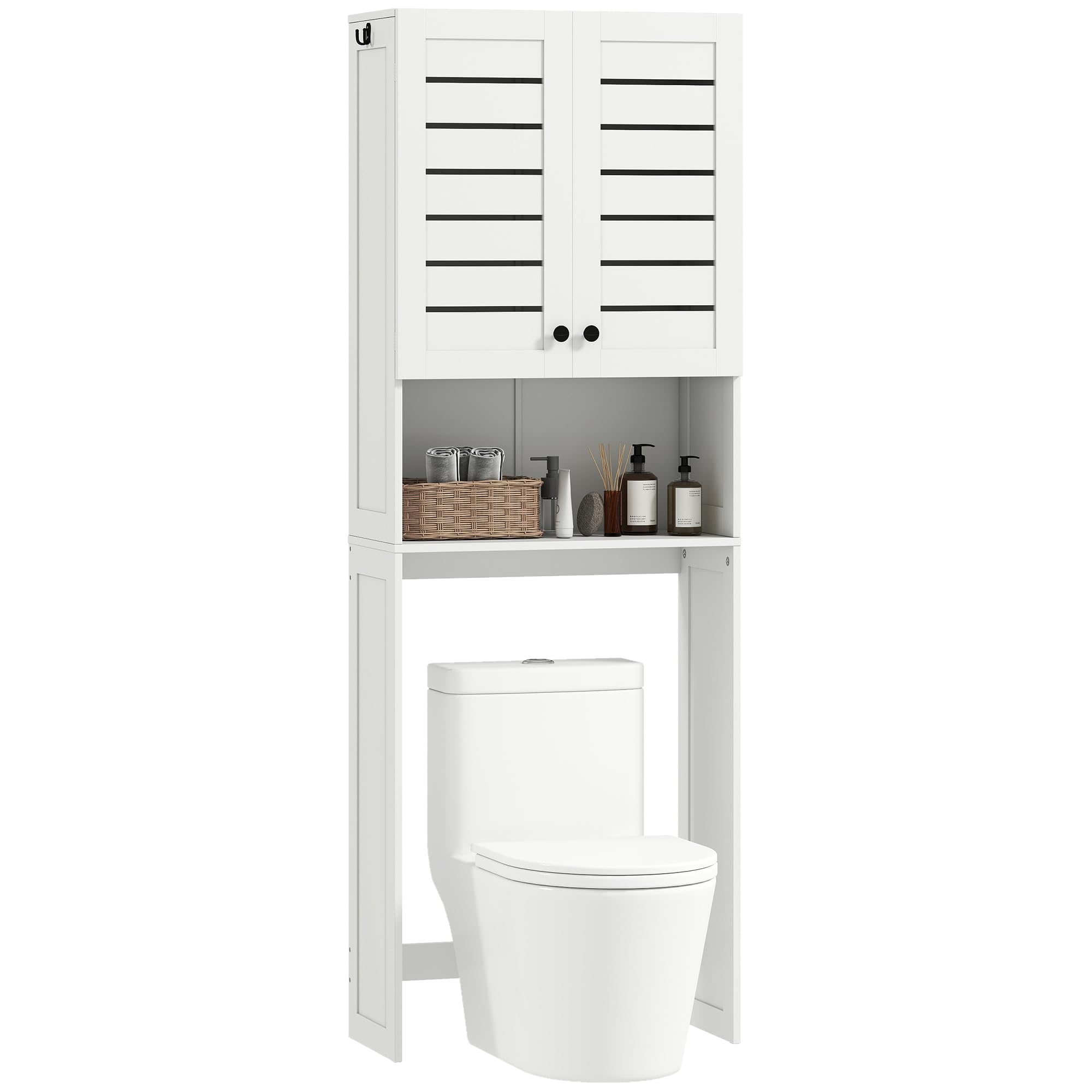 HOMCOM Mobile Sopra WC con Armadietto a 2 Ante e Ripiano Aperto, Mobile Bagno in MDF, Scaffale Sopra WC, 67x31.5x190 cm, Bianco