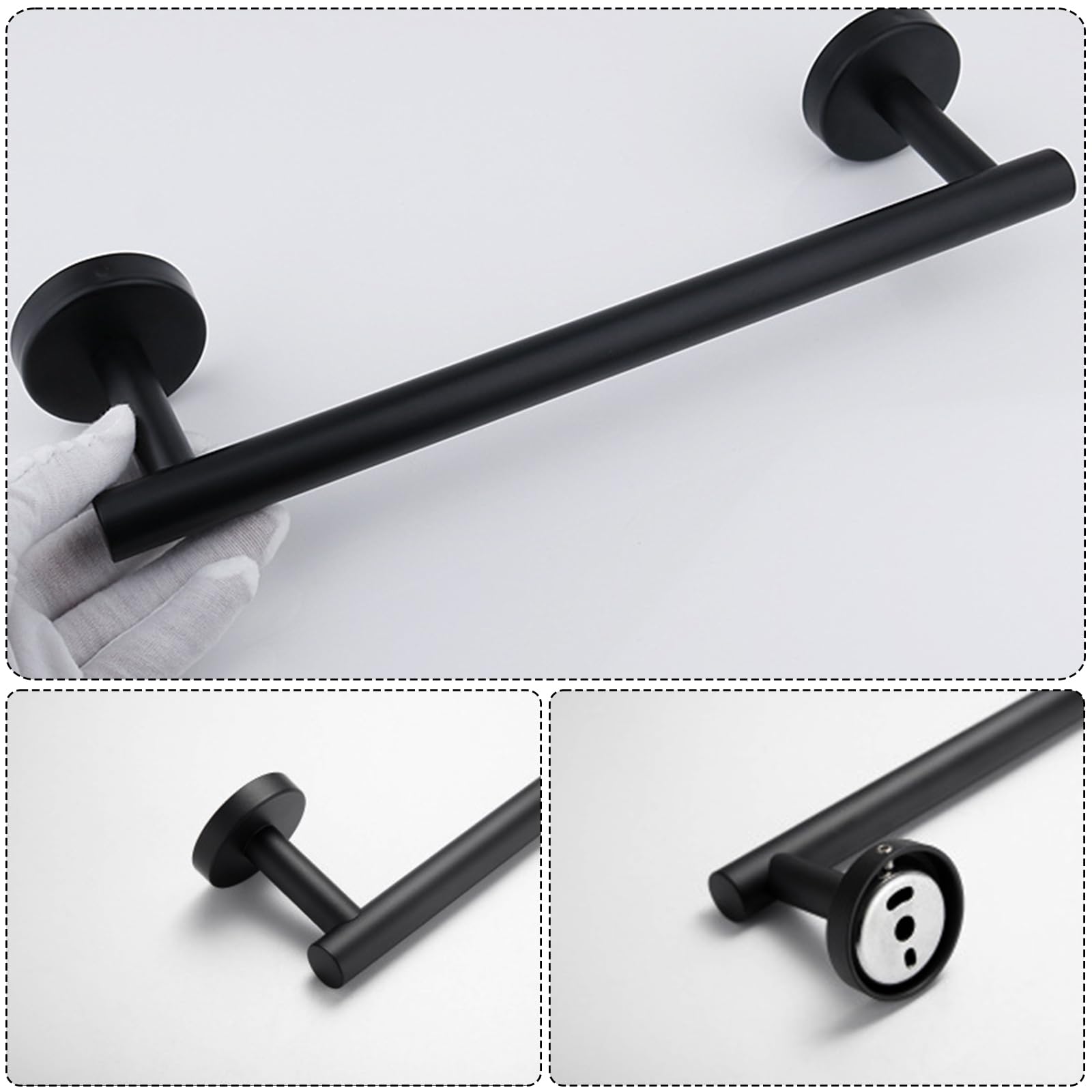 Juego 4 Piezas Accesorios Baño Negro Mate - Acero Inoxidable SUS304, Incluye Toallero Y Soporte Papel