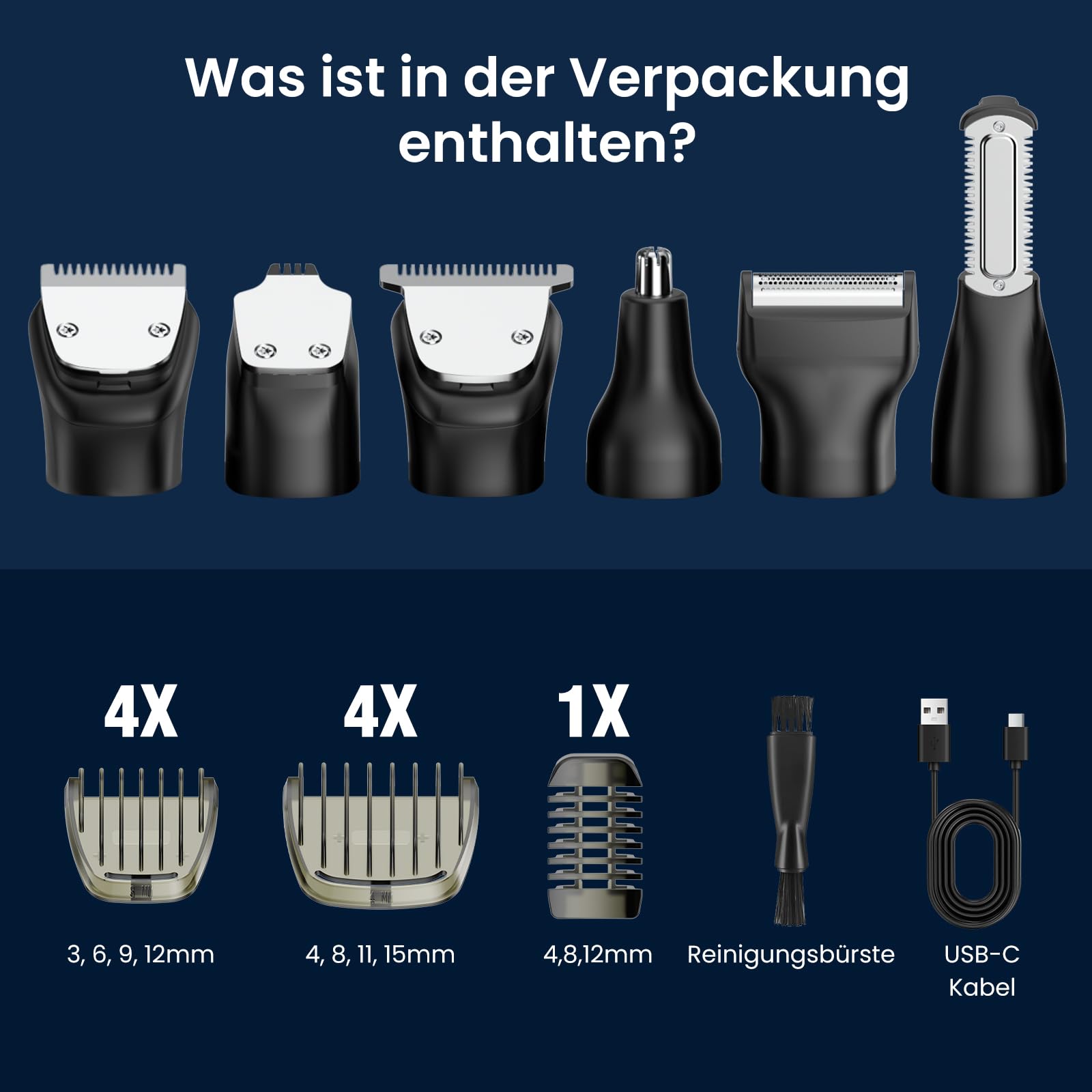MAXGROOM 6 in 1 Barttrimmer, Elektrischer Bartschneider Herren mit Magnetischen Schneideinheit, 120 Min Akkulaufzeit Beard Trimmer, IPX6 Wasserdicht Bartrasierer Leicht zu Reinigen, Type-C