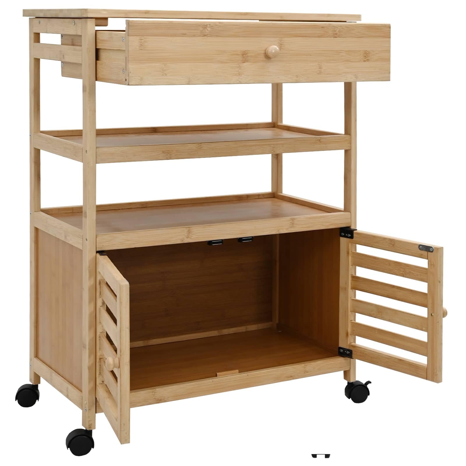 Chariot de cuisine avec roulettes en bambou naturel 59,5 x 36 x 82