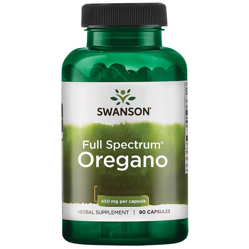 Swanson Full Spectrum Oregano (Origano), Origanum vulgare, 450mg, 90 capsule, altamente dosato, Testato in Laboratorio, Senza Soia, Senza Glutine, Non OGM