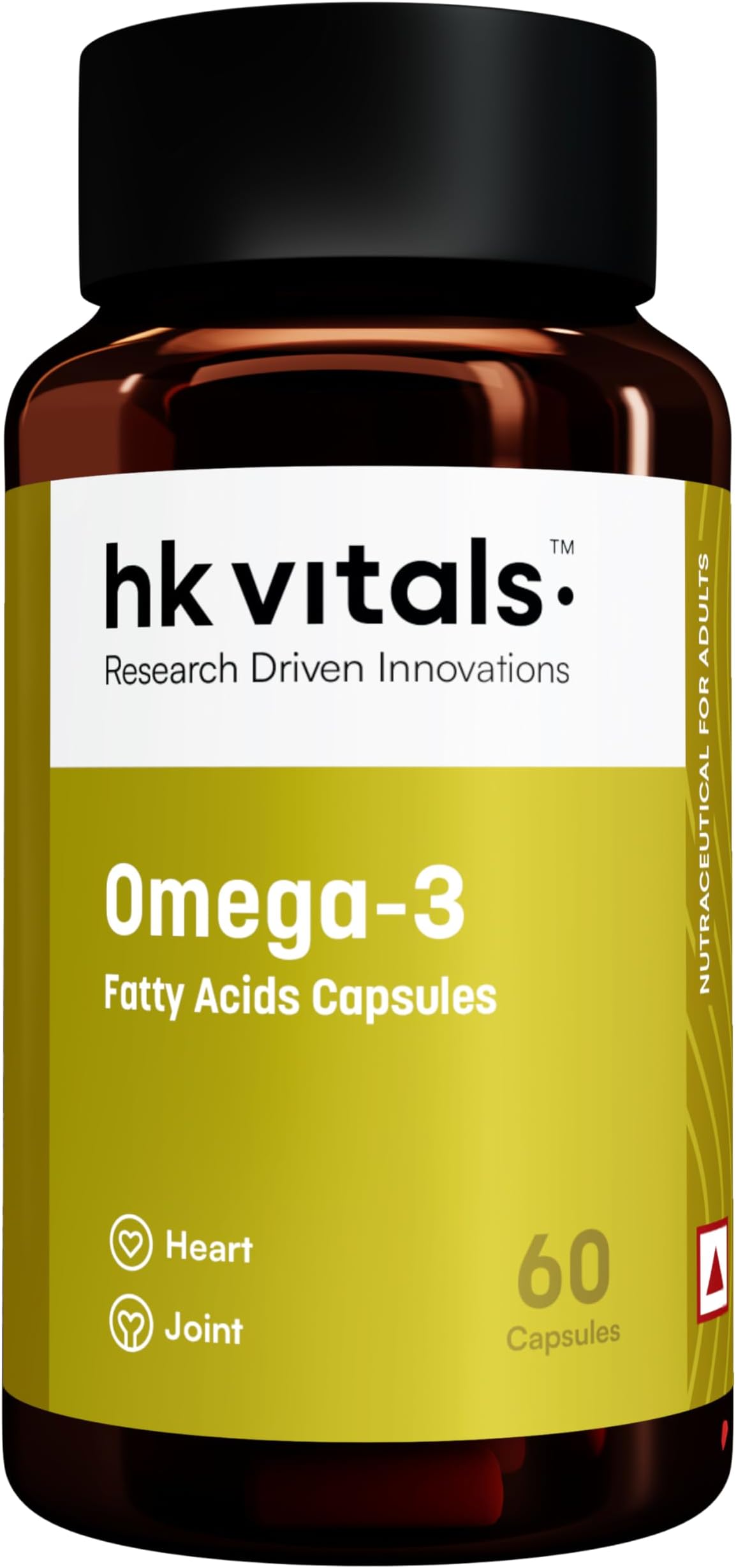 HealthKart HK Vitals Omega 3, 1000 mg Omega 3 with 180 mg EPA & 120 mg DHA, for Brain, Heart, Eyes, and Joints Health, 60 Fish Oil Capsules