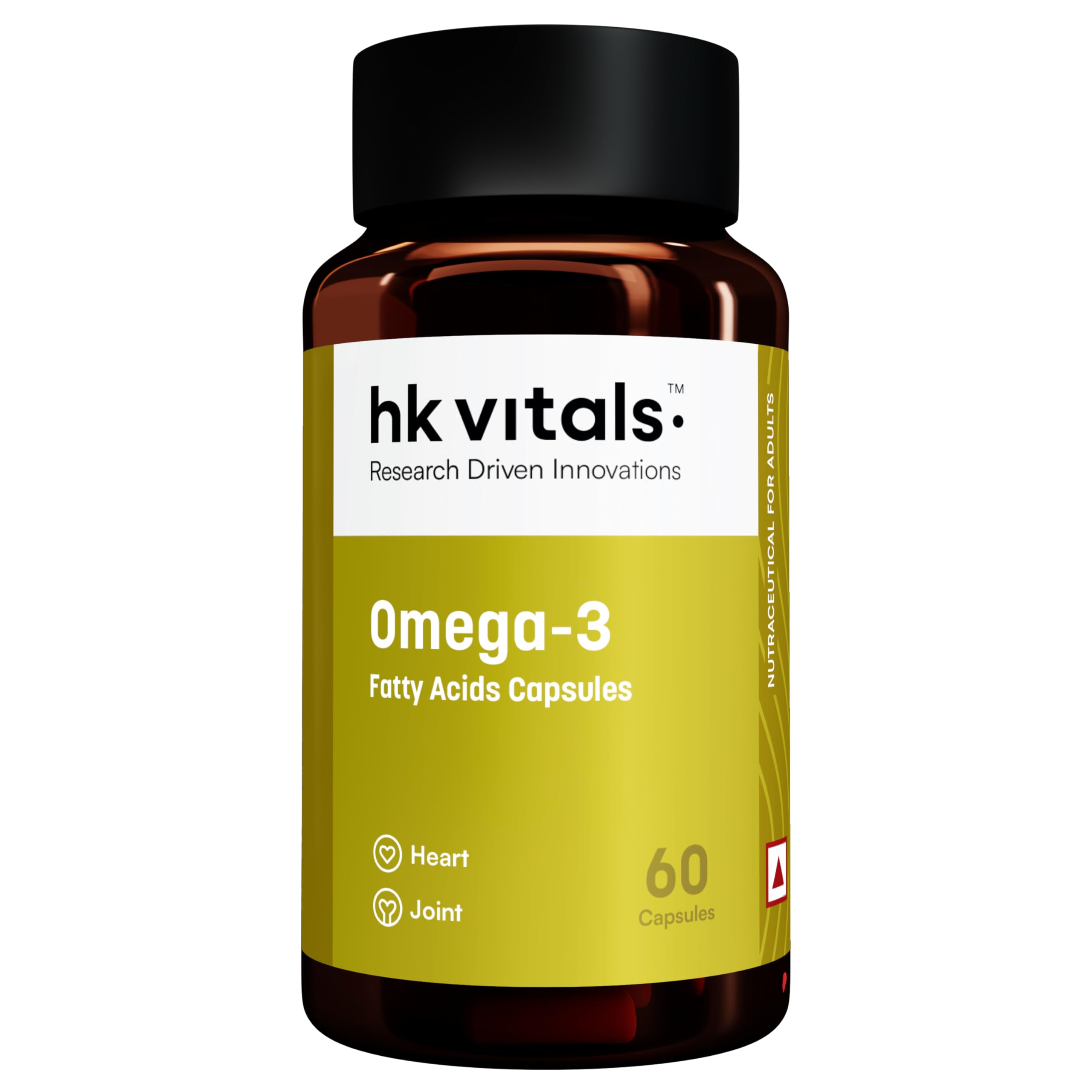 hk vitals Omega 3 (60 Fish Oil Capsules) | 1000mg Omega 3 with 180mg EPA & 120mg DHA | For Brain, Heart, Eyes, and Joints Health