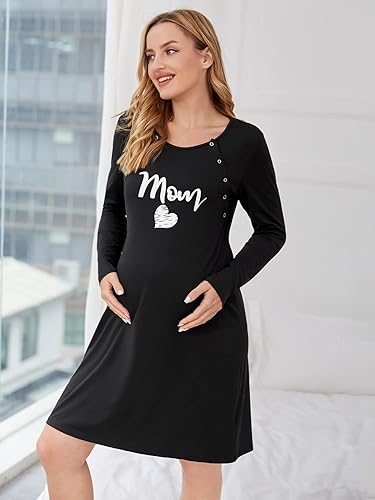 Miniatura 4 de Verdusa Camisón de maternidad para mujer, ropa de dormir para lactancia materna, Negro -