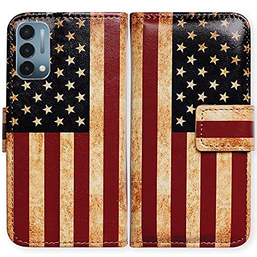 Image of Bcov Case for OnePlus Nord N200 5G, Retro American Flag Leather Flip Phone Case Wallet Cover with Card Slot Holder Kickstand for OnePlus Nord N200 5G