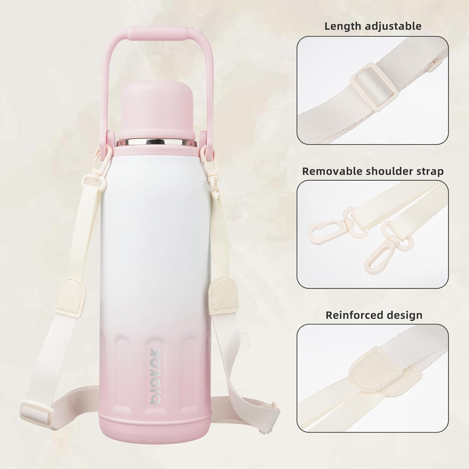 BJPKPK Insulated 50oz Thermal Water Bottle with Lid and Carry Handle Dishwasher Safe Stainless Steel Water Bottles for Outdoor,Pink Pearl - Image 4