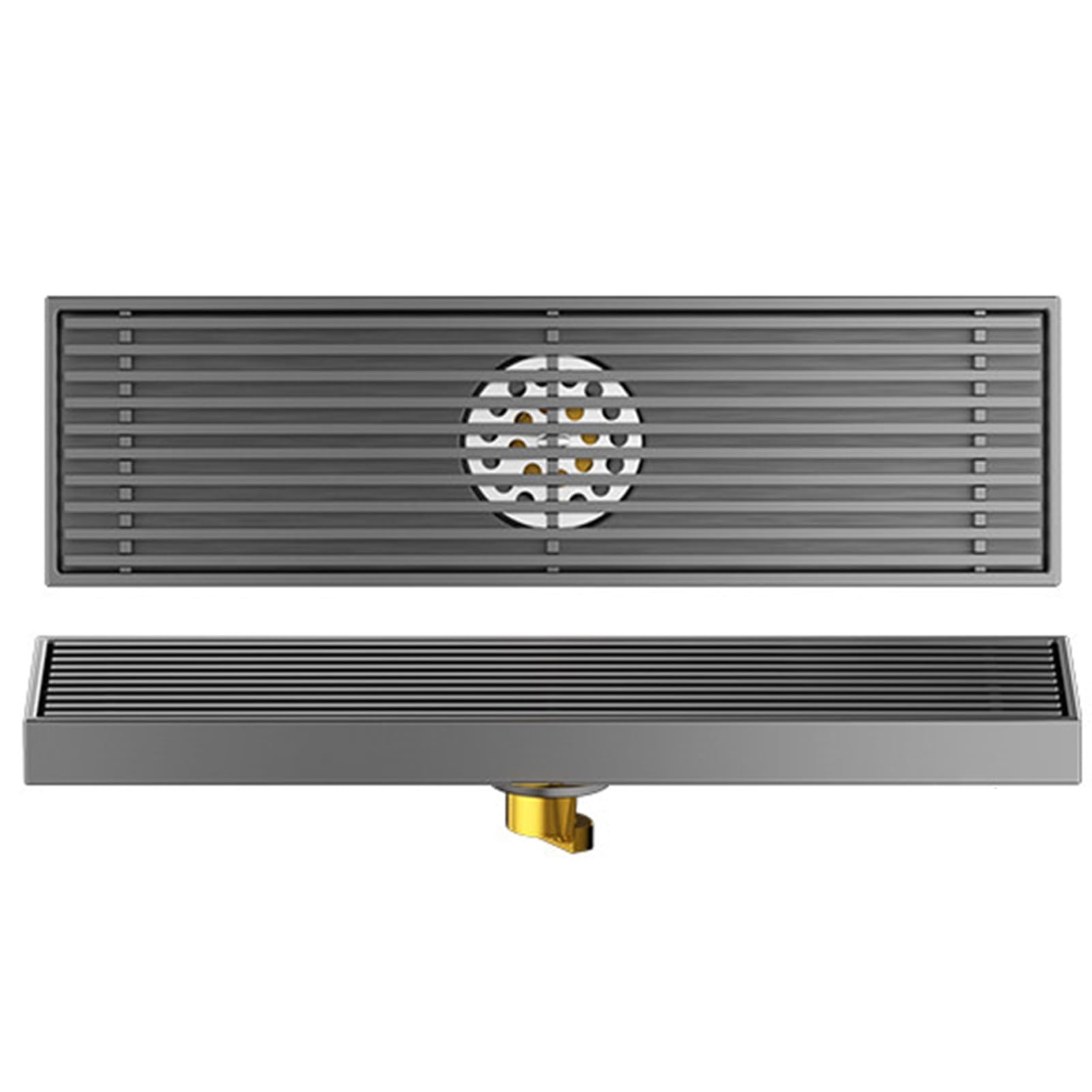 KLGFBDC Linear Shower Drain with Hair Strainer, Floor Drain for Kitchen Bathroom Garage, Rectangular Drainage Channel