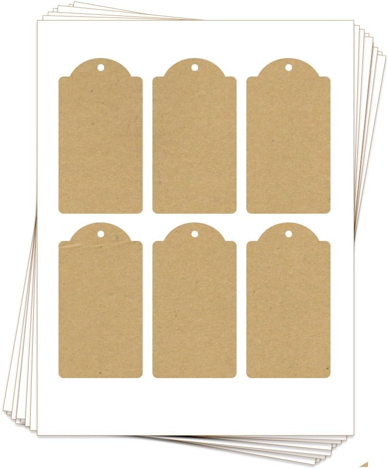 60 Printable Kraft Cardstock Domed Rectangle Hang Tags with Holes, 2.375 x 4.25 Inches, Two-Sided …