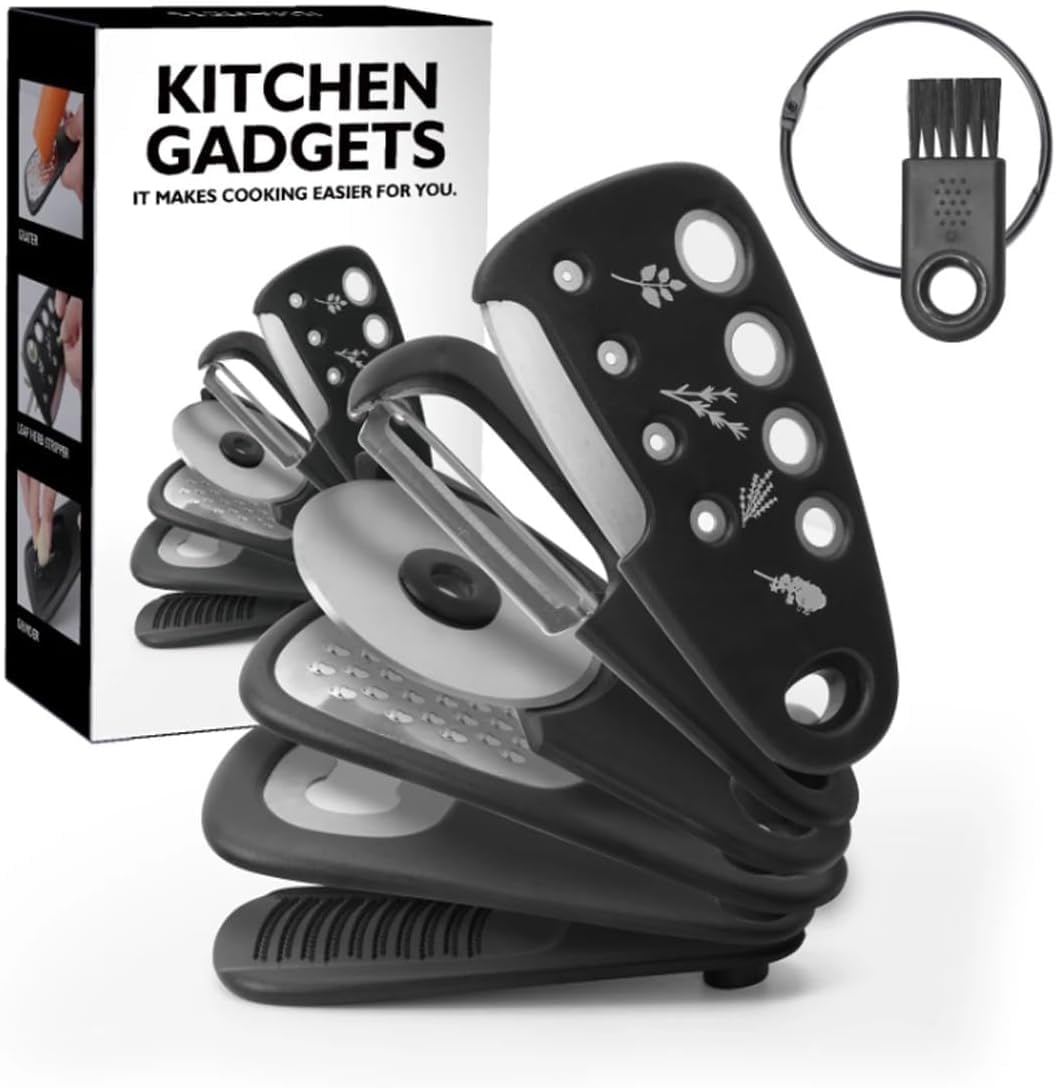 6 Pcs Stainless Steel Bladed, Kitchen Gadget Set, Including Grater, Pizza Slicer, Can Opener, Peeler, Cheese Shaver, Herb Stripper, for Small Kitchens, Back To School Dormitary, Bridal Showers