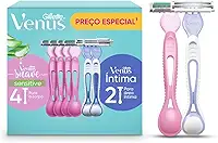 1 Kit Gillette Venus Suave, Aparelho de Depilação Descartável com Aloe, 4 Uds + Gillette Venus Íntima, Aparelho de Depilação Íntima Feminino Descartável, 2 Uds