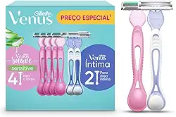 1 Kit Gillette Venus Suave, Aparelho de Depilação Descartável com Aloe, 4 Uds + Gillette Venus Íntima, Aparelho de Depilação Íntima Feminino Descartável, 2 Uds