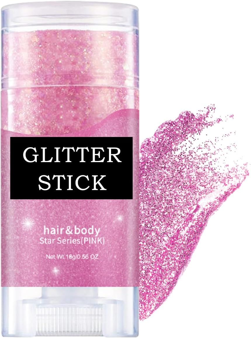 HASAIKA® Body Glitter Gel, Glitter Chunky Gel, Sparkling Glitter Stick, Glitter Gel voor haar, lichaam, gezicht en nagels, make-up, cosmetica, festival, roze
