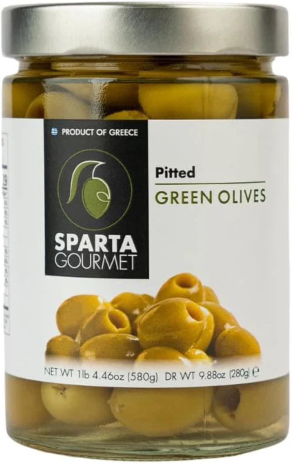 SPARTA GOURMET Pitted Green Olives • Vegan & Non-GMO Verified, 20.46 oz ℮ 580 g