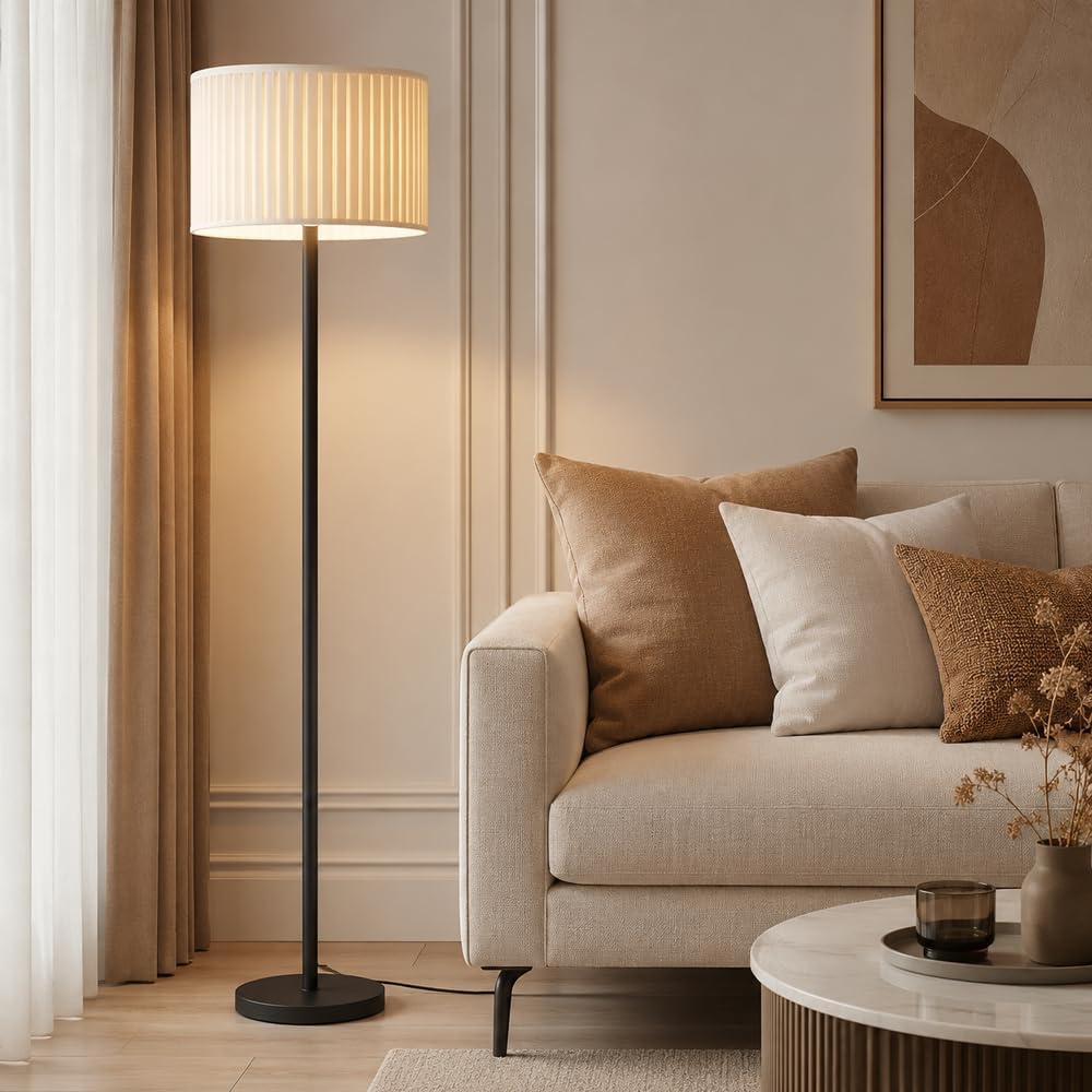 Wylolik Modern Floor Lamp, Fabric Shade, 3 Color Dimming Standing Lamp