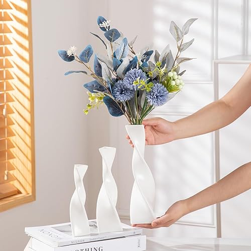 Miniatura 2 de Juego de 3 jarrones de cerámica blanca para decoración moderna del hogar, adecuado para hierba de las pampas, jarrón neutro bohemio nórdico de