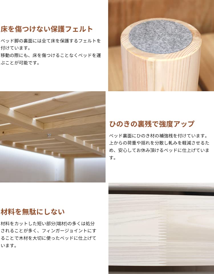 Amazon｜家具の基 桧すのこベッド ビビ シングルサイズ 横幅100×長さ 