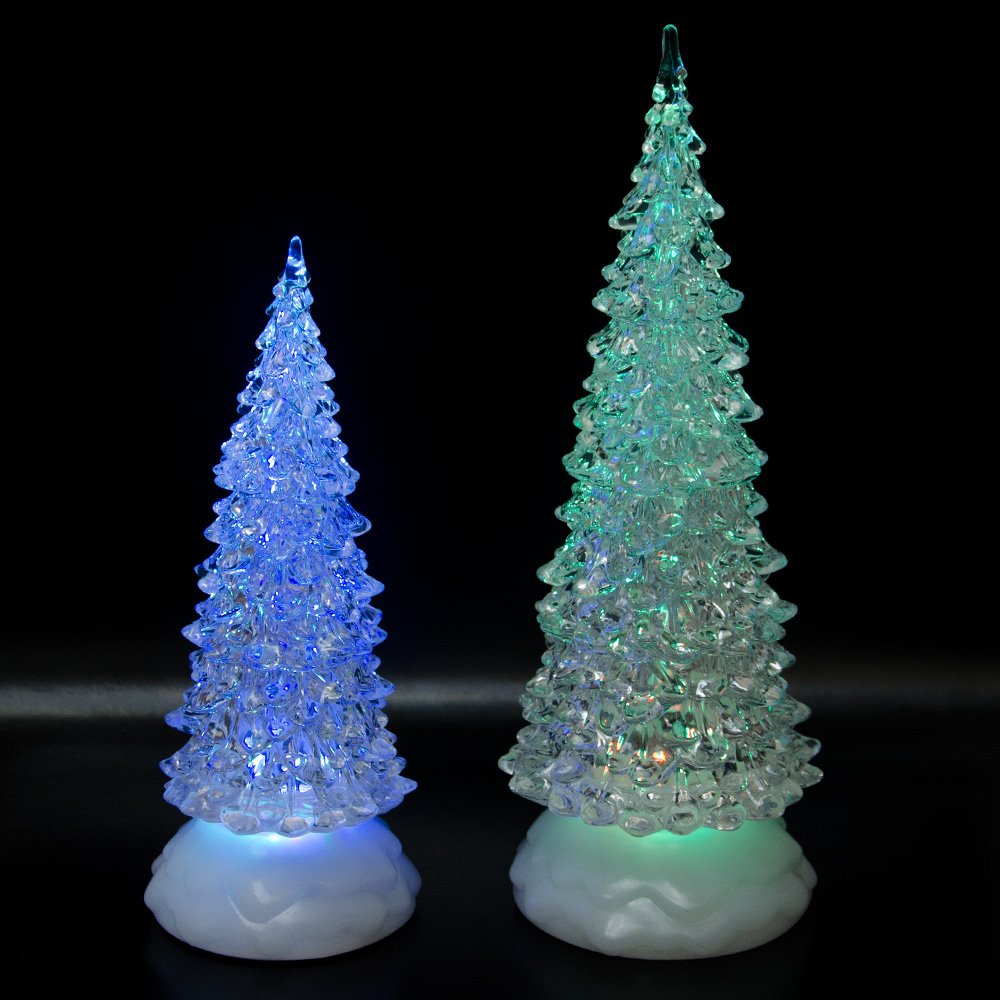 Tronje 27cm Albero di Natale Piccolo con Luce LED - Alberi di Natale Cristallo Artificiali da Tavolo - Timer USB Illuminato Decorazione Natalizie