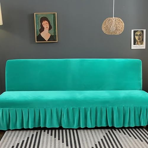 Funda para sofá futón con falda, funda elástica de terciopelo verde sin brazos con falda con volantes, funda de felpa elástica Higly para sofá cama, disponible en Yaxa El Salvador