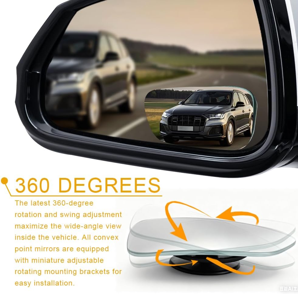 2PCS Blind Spot Mirror, Side Mirror Blindspot, Adjustable Wide Angle Convex Side Rearview Mirrors, Car Exterior Accessories HD Glass Frameless Convex Rearview Universal for Sedan SUV Truck