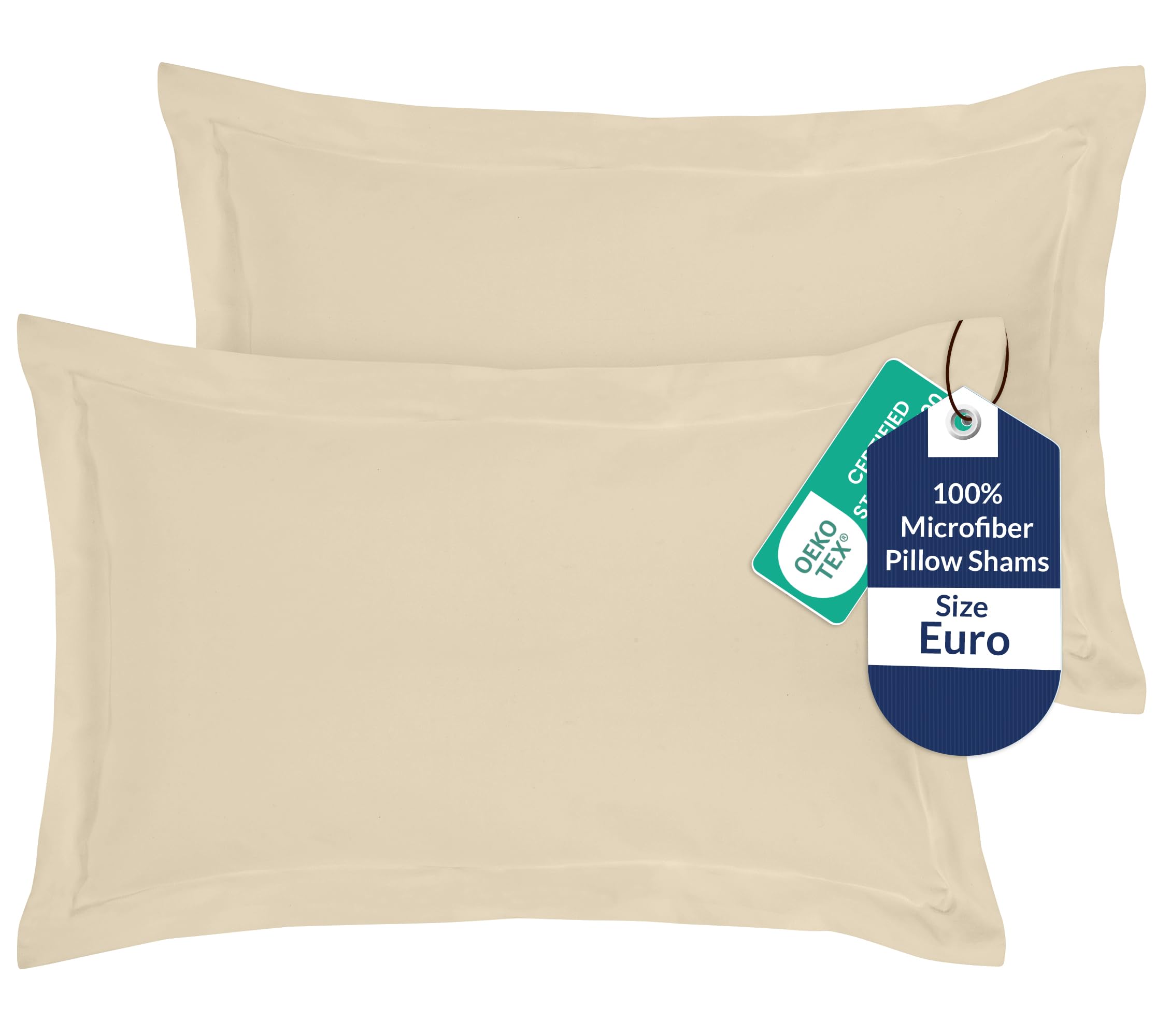 Royale Linens Microfiber Euro Size Pillow Shams Set of 2 - Sand Shams
