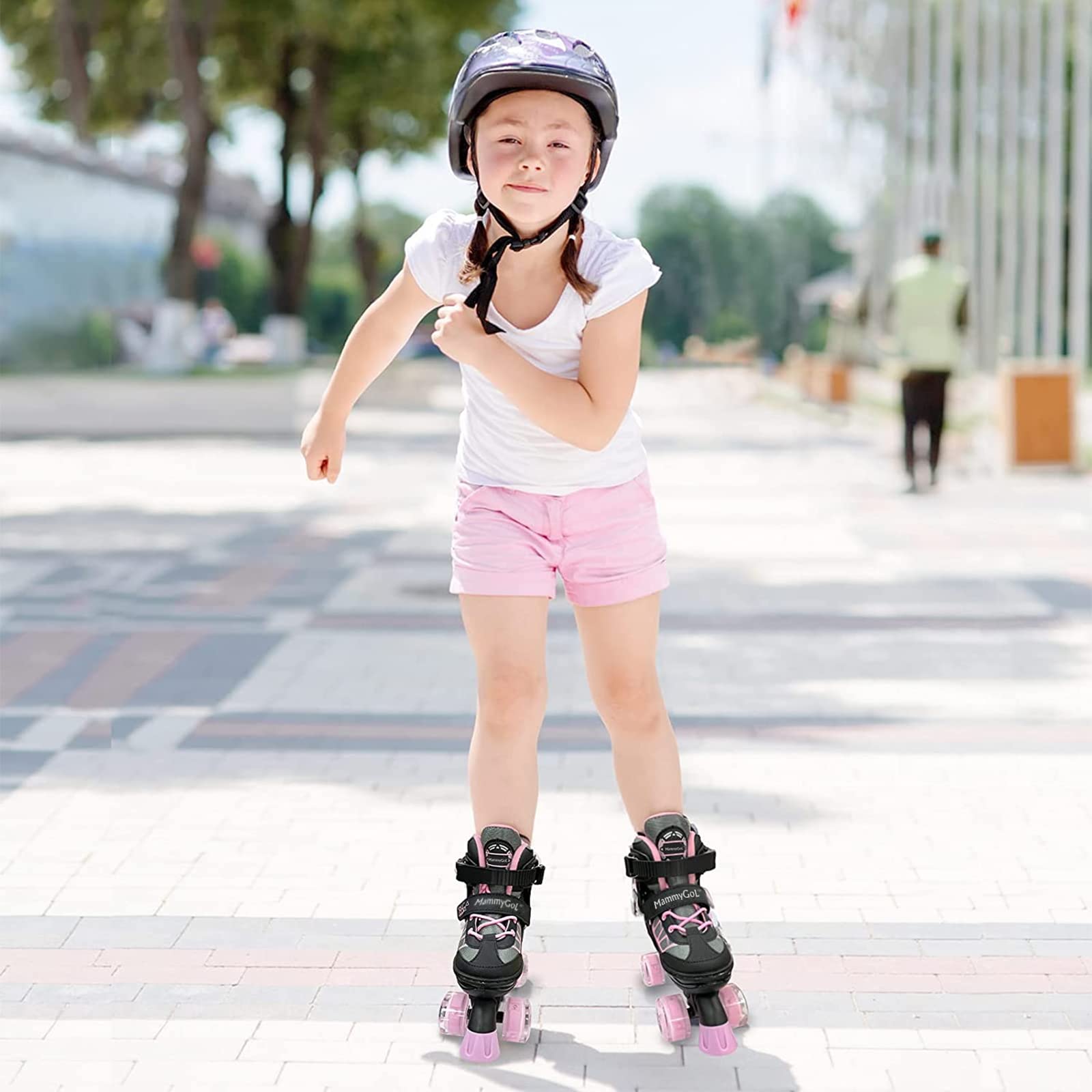 MammyGol Roller Skates for Kids Boys Girls, Adjustable Quad Skates with Light Up Wheels for Toddler Little Kids Ages 6-12, Beginners Outdoor Sports