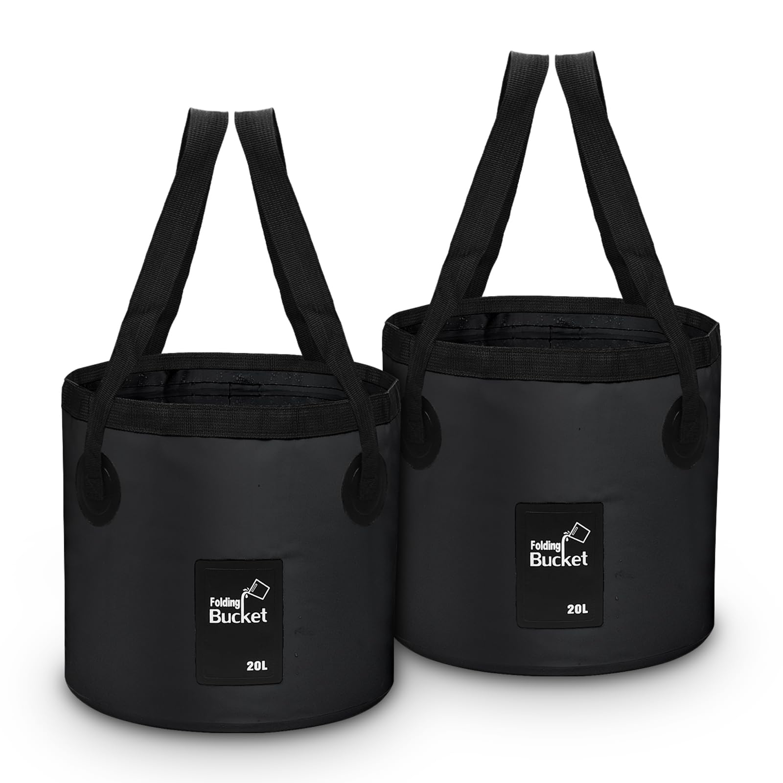 2 Pack Handy Folding Bucket 20L, Portable Collapsible Bucket for Plumbing, Camping, Cleaning, Traveling, Hiking, Fishing (Black 2 Pack, 20L)