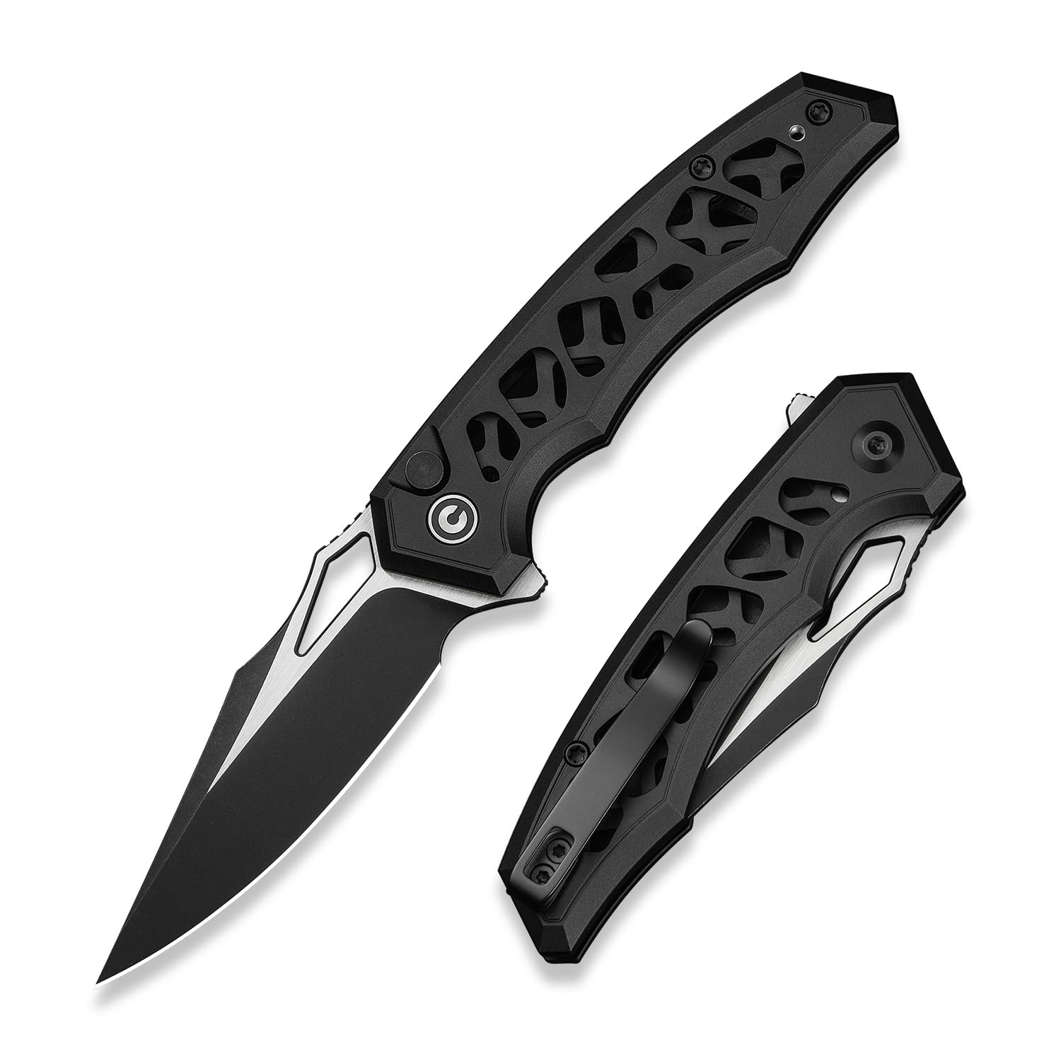 CIVIVI Anaaki Folding Pocket Knife, 2.98" Nitro-V Blade Aluminum Handle with Reversible Clip, Lightweight Skeletonized EDC Knife for Camping Hiking C24039-1, Black