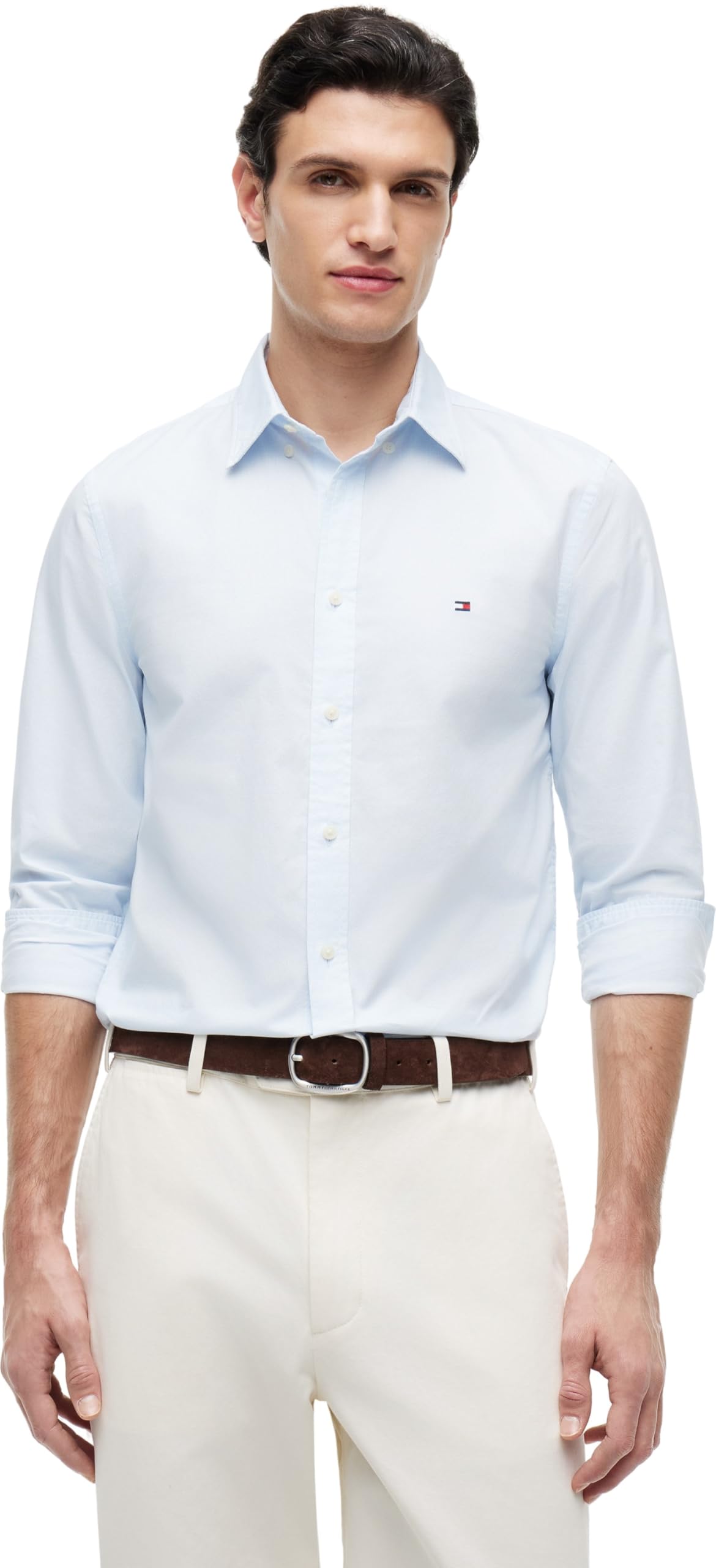 Tommy Hilfiger Men's Flex Poplin Small Print Shirt MW0MW43317 L/S Shirt, Blue (Sweet Blue/Allover), XL