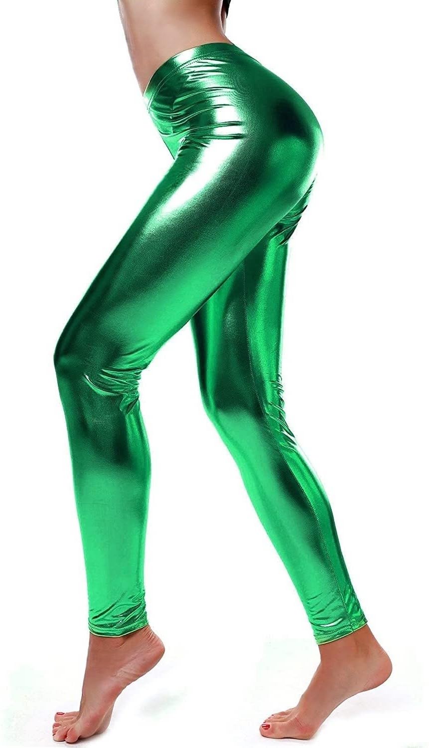 SXME MIGHT SAY Women's Metallic Leggings, Shiny Wet Look, Elasticated Waist, Stretch Pants