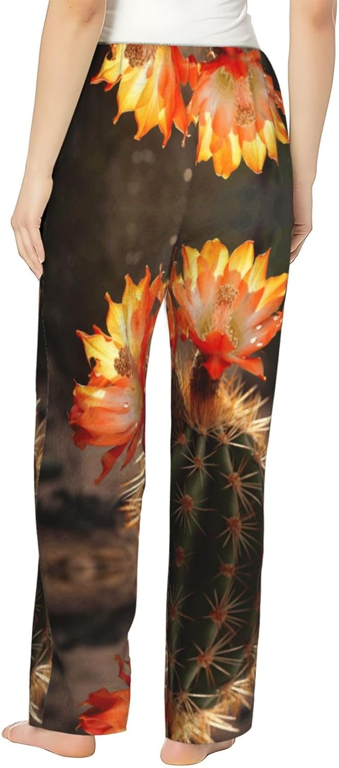 Cactus Flower Print Cozy Christmas Pajama Pants,Flannel Pajama Bottoms,Cater To Various Body Types